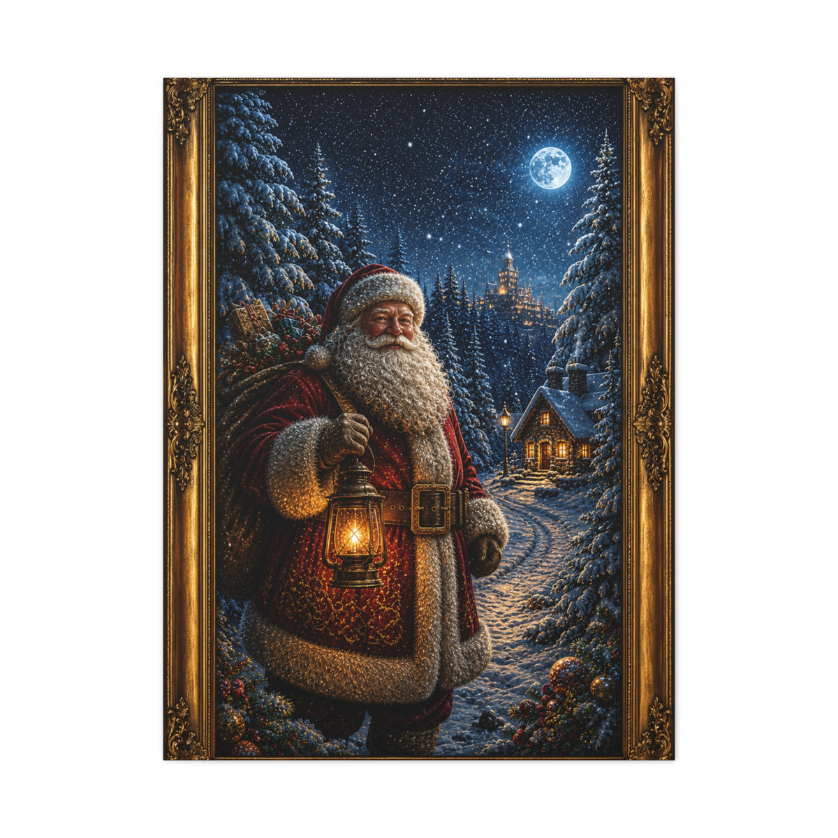 Moonlit Winter Forest Santa Wall Art & Canvas Print