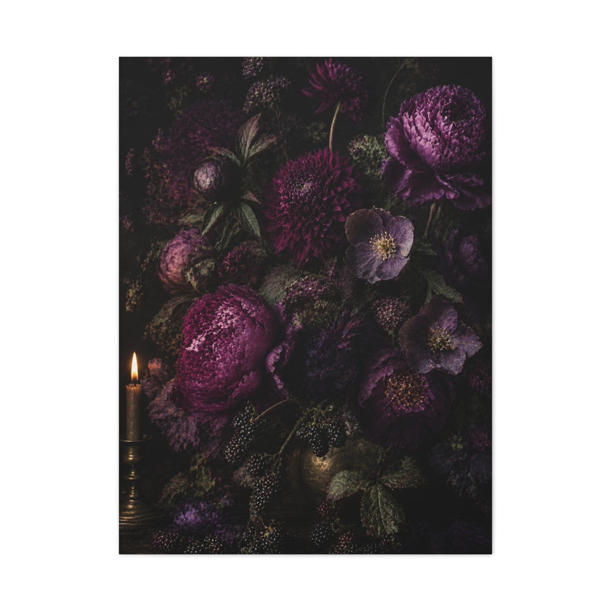 Dark Floral Still Life Candlelight Wall Art & Canvas Print