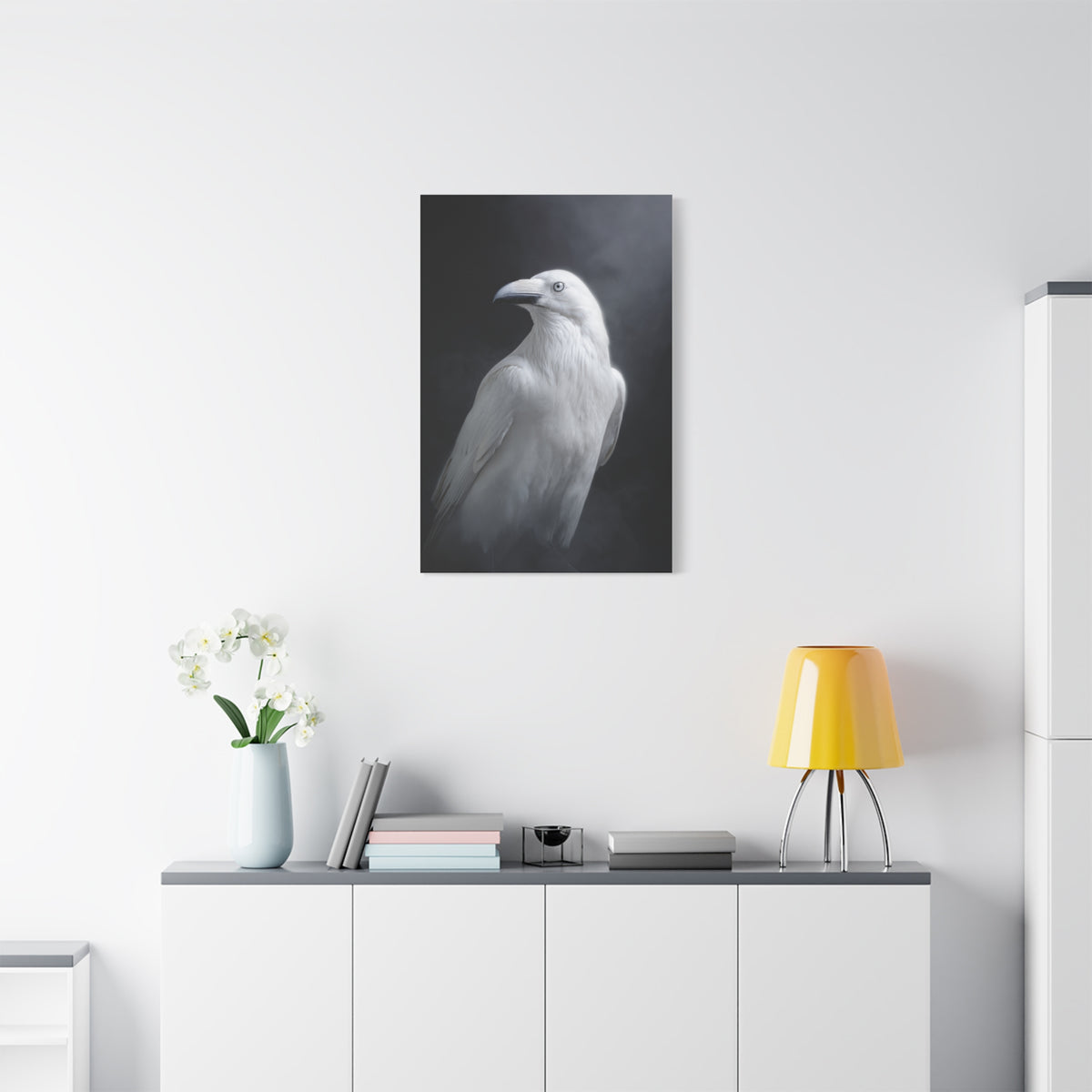 Elegant White Raven Portrait Wall Art & Canvas Print