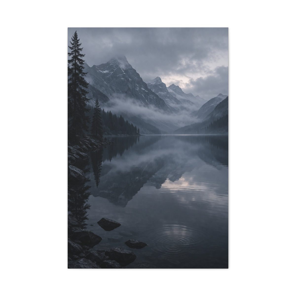 Misty Mountain Lake Reflection Wall Art & Canvas Print