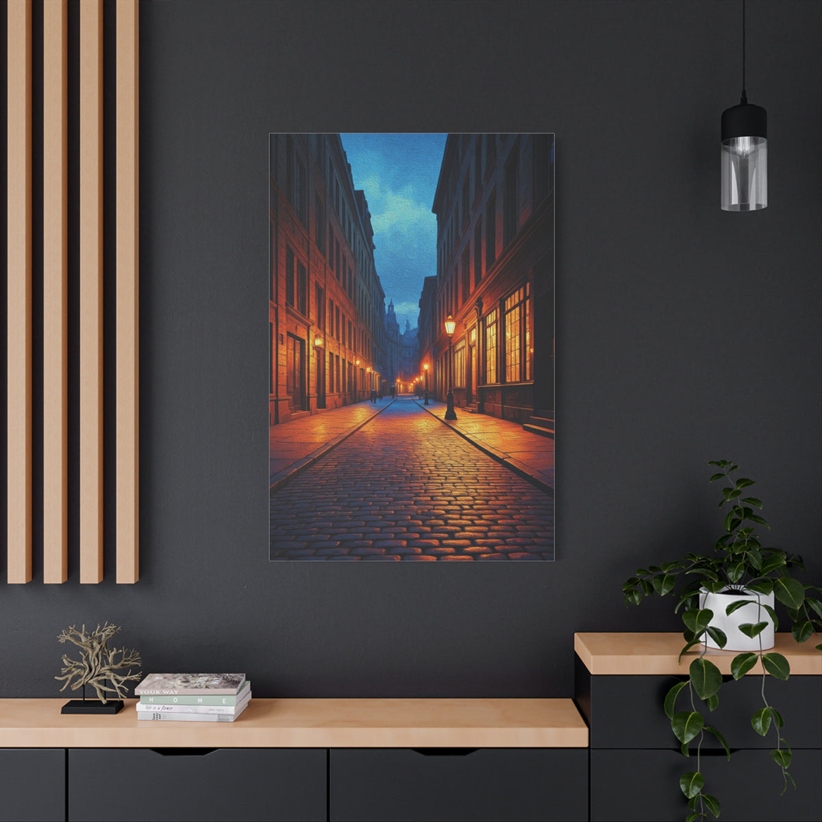 Twilight Cobblestone Street Wall Art & Canvas Prints