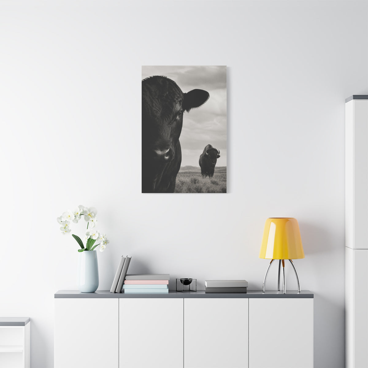 Black Angus & Bison Dual Portrait Landscape Wall Art & Canvas Print