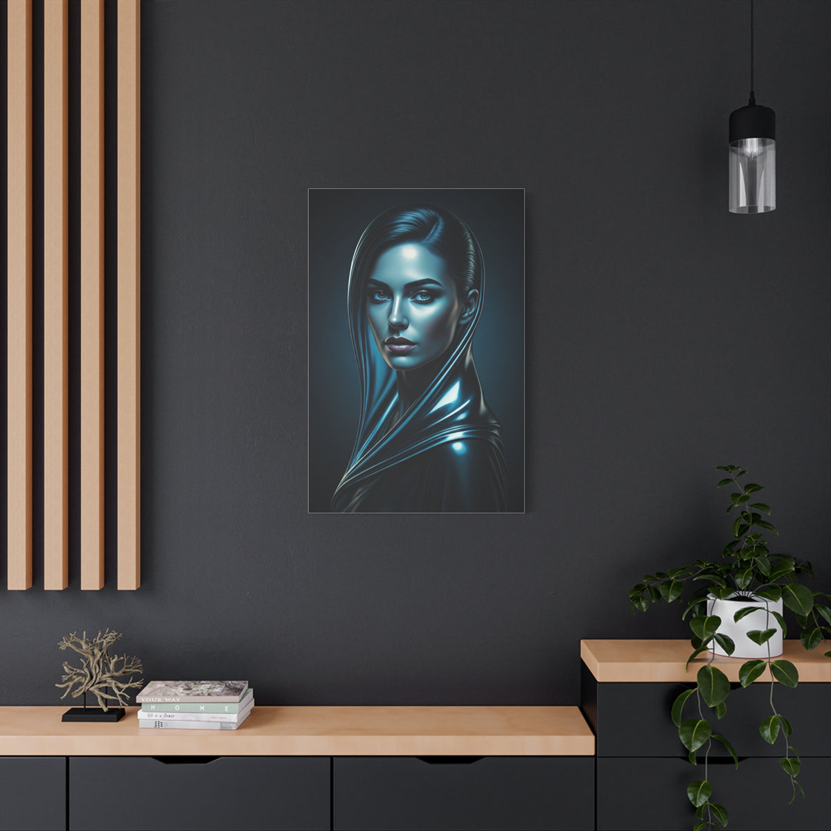 Modern Blue Portrait with Metallic Accents Wall Art & Canvas Prints