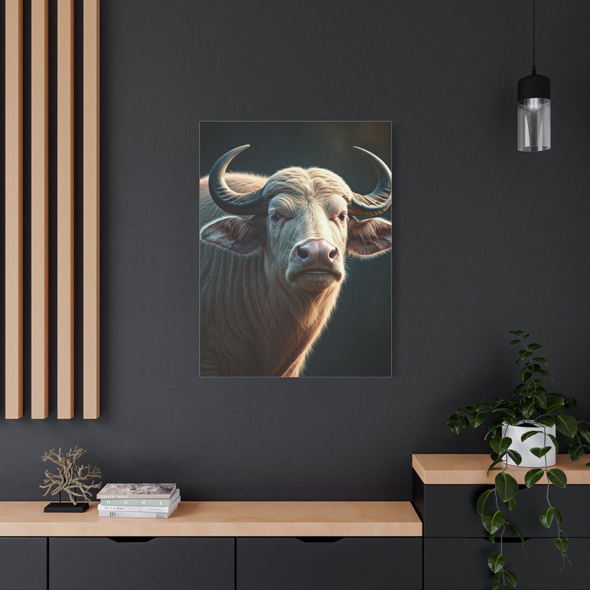 White Water Buffalo Portrait with Soft Glowing Light Wall Art & Canvas Print