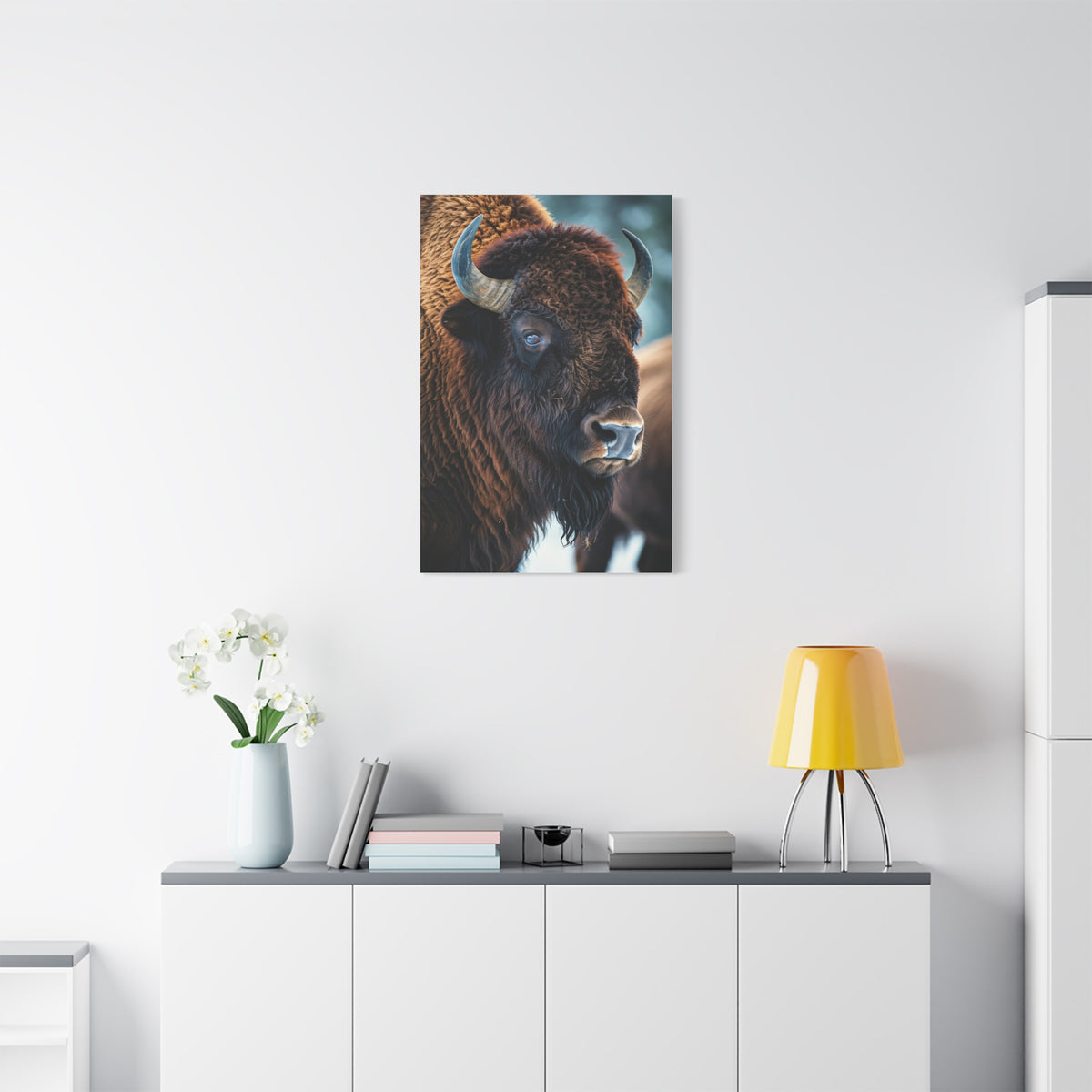 Three-Quarter Angle American Bison with Soft Natural Backdrop Wall Art & Canvas Print