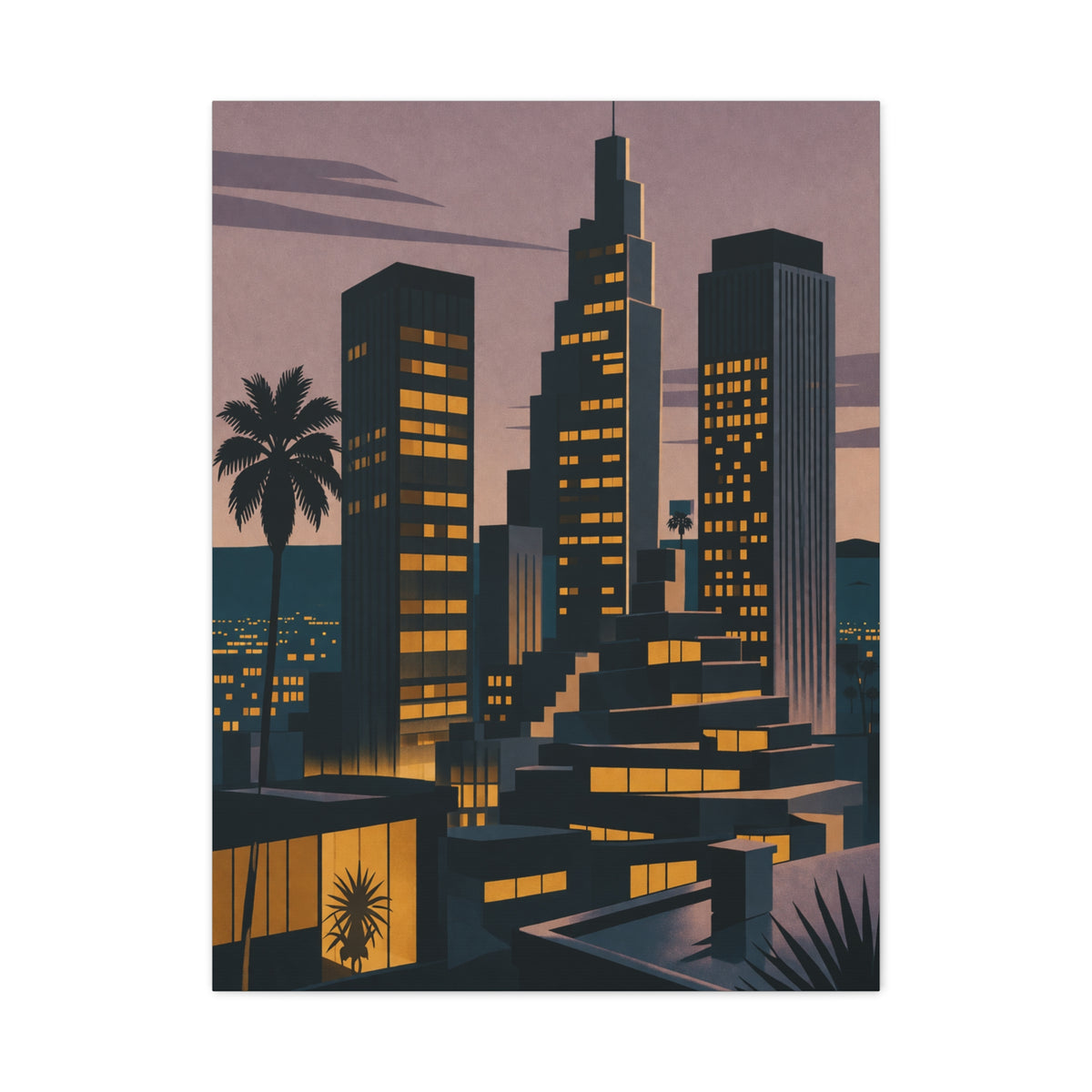 Retro Modern Skyline Dusk Wall Art & Canvas Print
