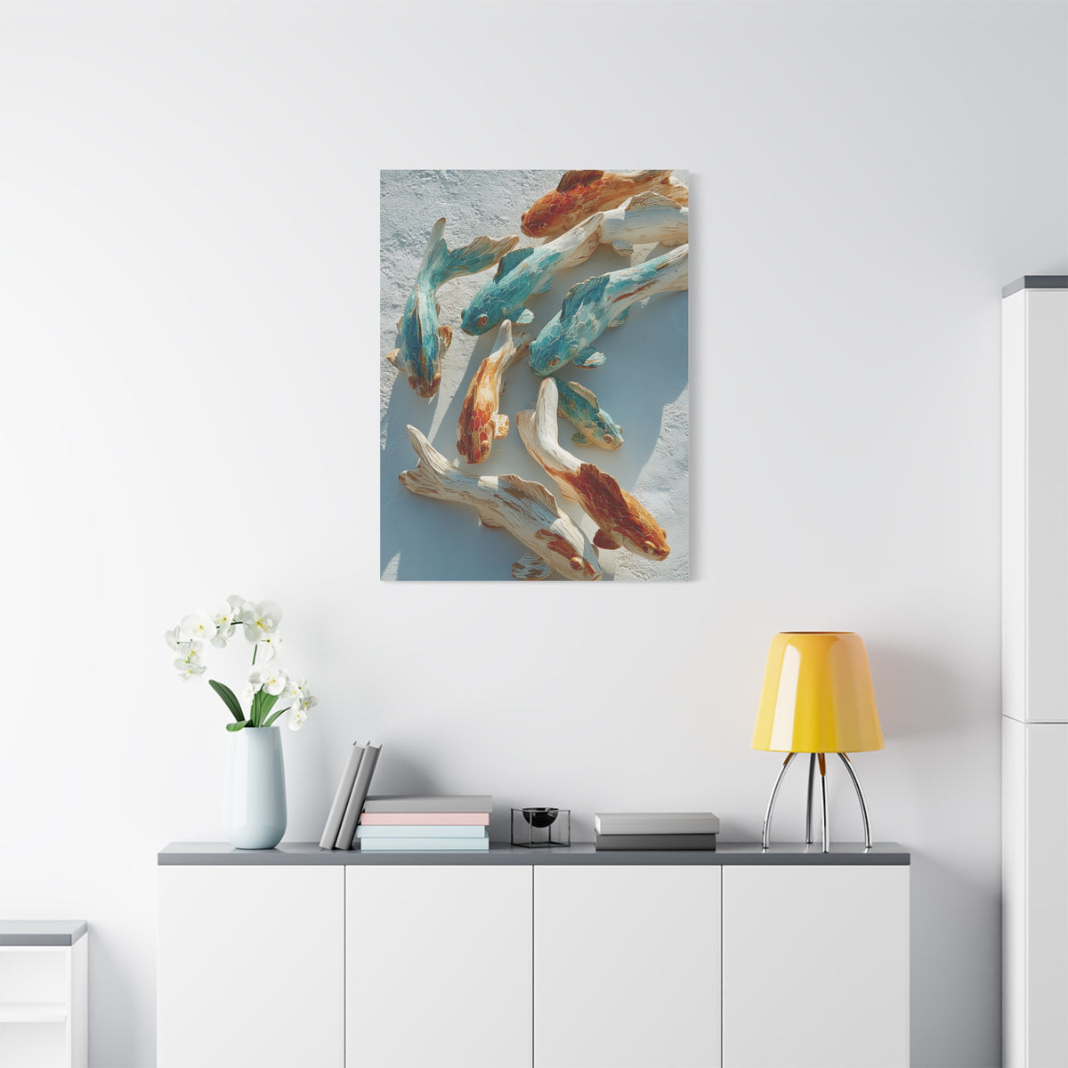 Driftwood School of Fish Coastal Sculpture Wall Art & Canvas Print