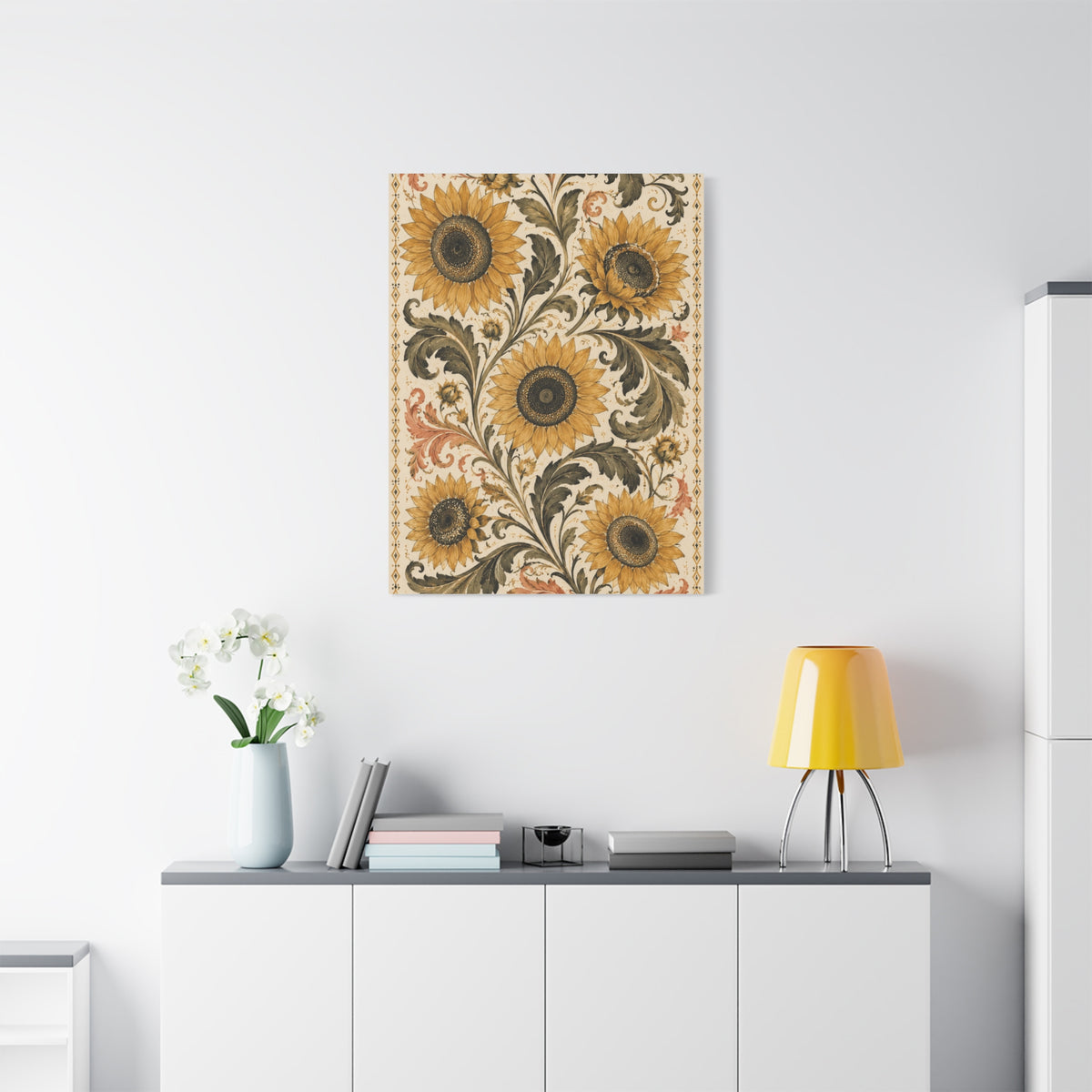 Vintage Botanical Sunflower Pattern Wall Art & Canvas Print