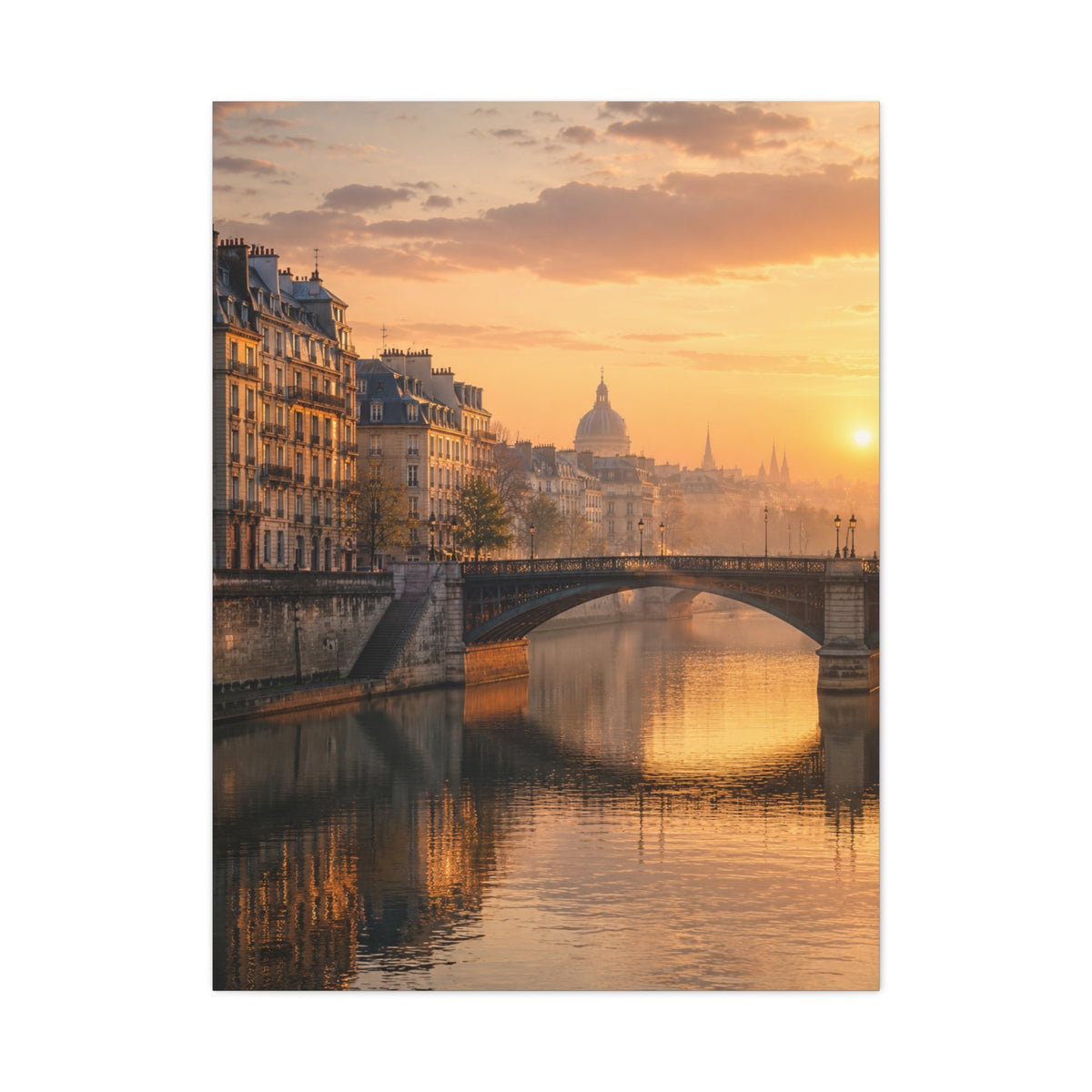 Paris Along the Seine Sunrise Wall Art & Canvas Print
