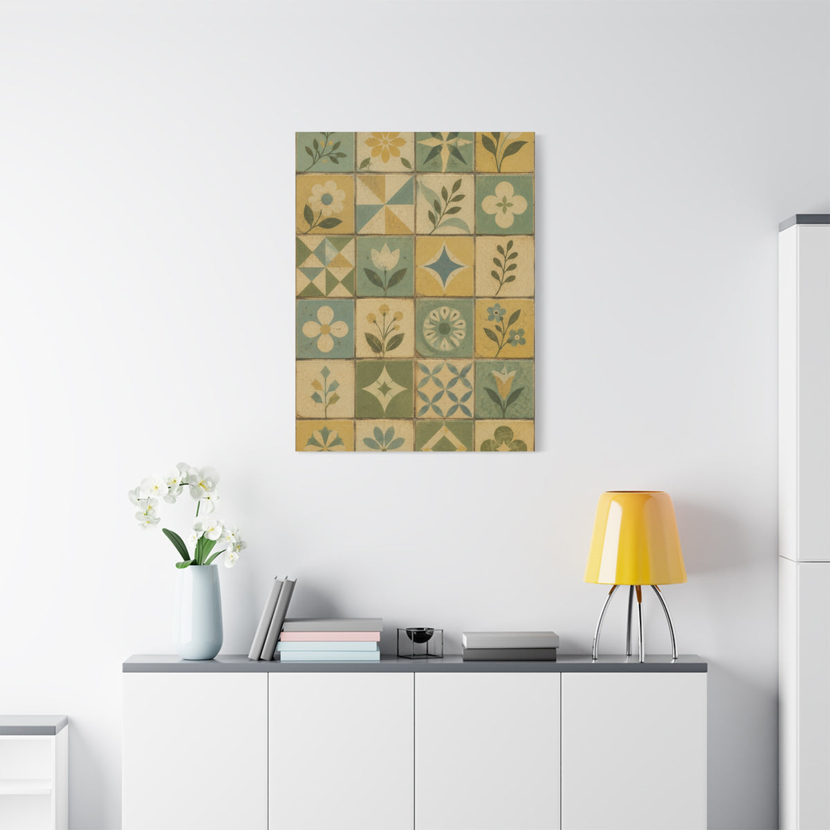 Mid-Century Floral Tile Pattern Wall Art & Canvas Print