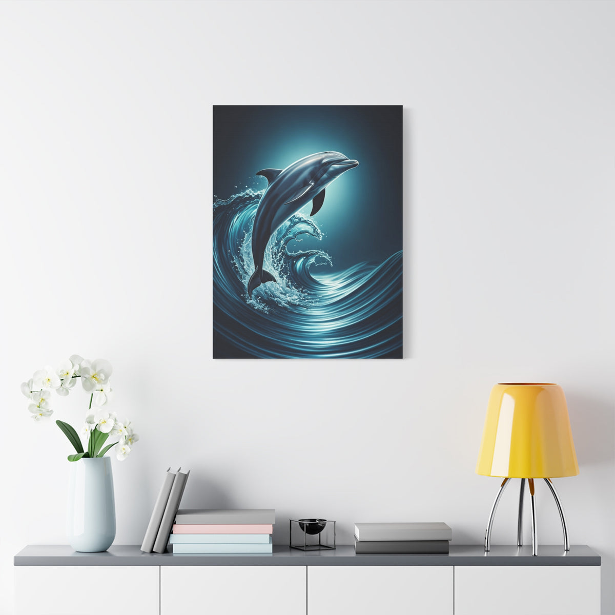 Dolphin Leaping Through Blue Ocean Waves Wall Art & Canvas Prints