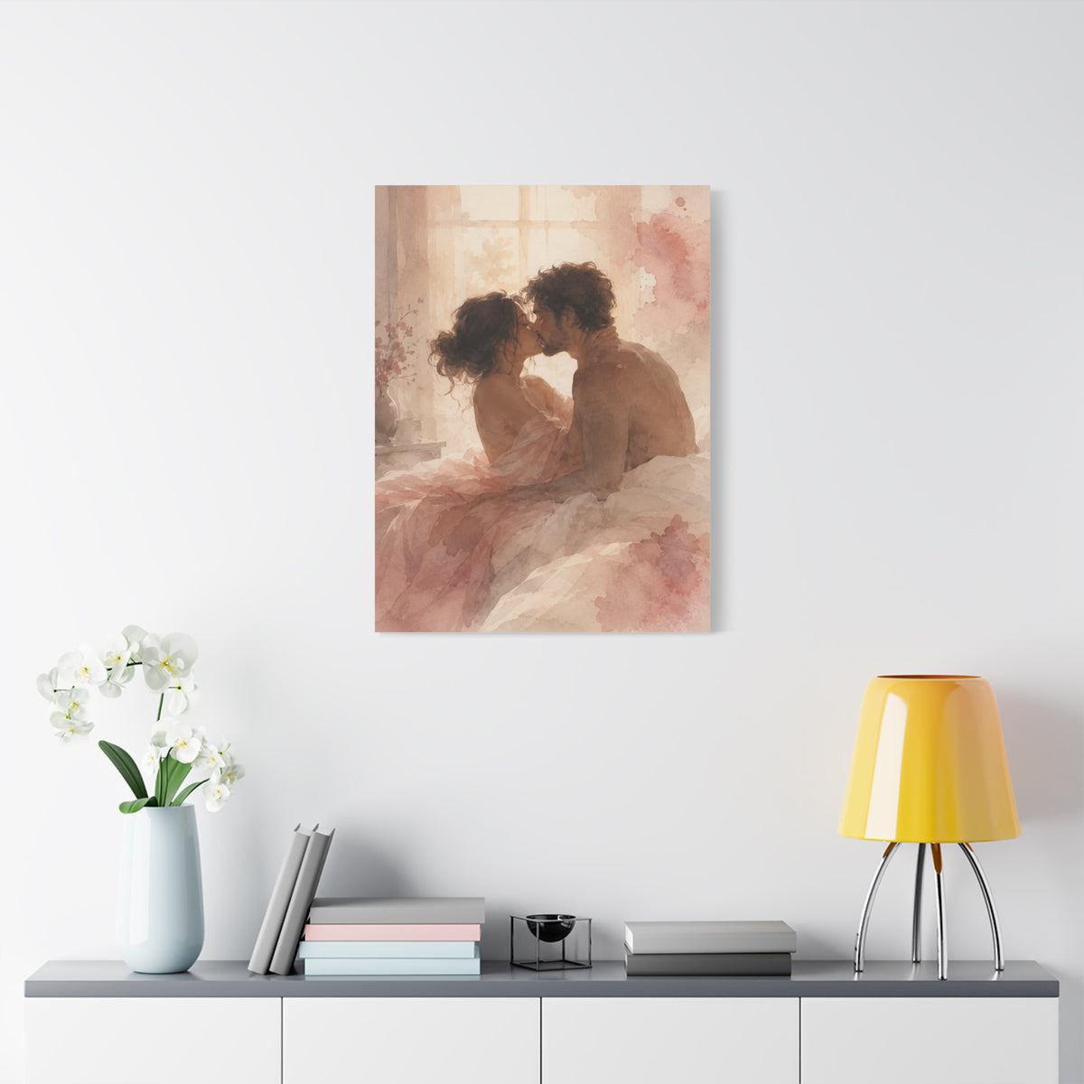 Soft Watercolor Intimate Kiss Scene Wall Art & Canvas Print
