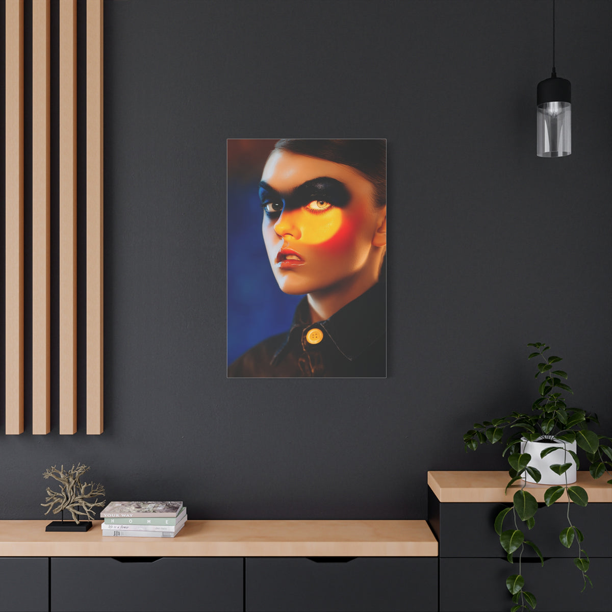 High Fashion Editorial Neon Shadow Portrait Wall Art & Canvas Print