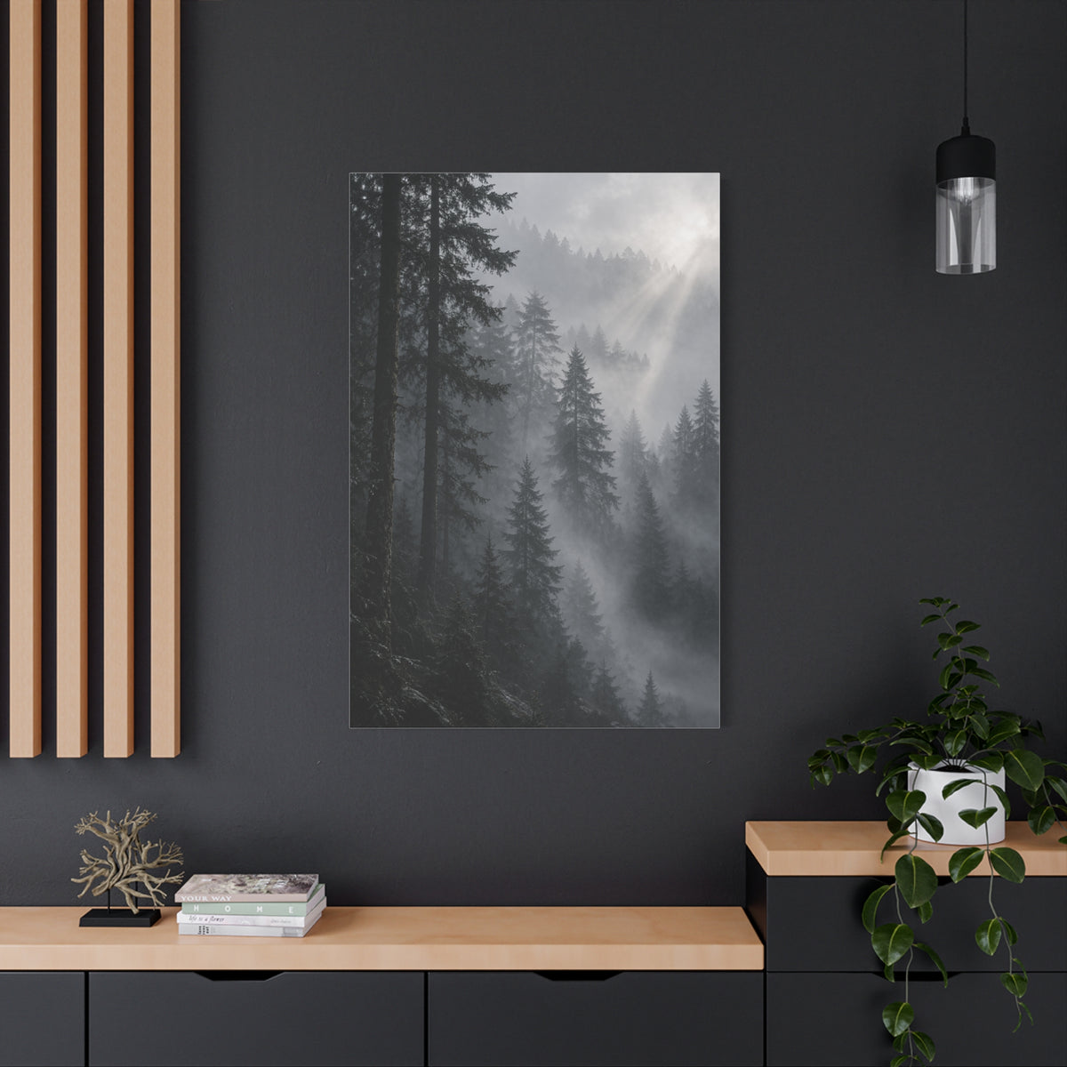 Misty Pine Forest Light Wall Art & Canvas Print