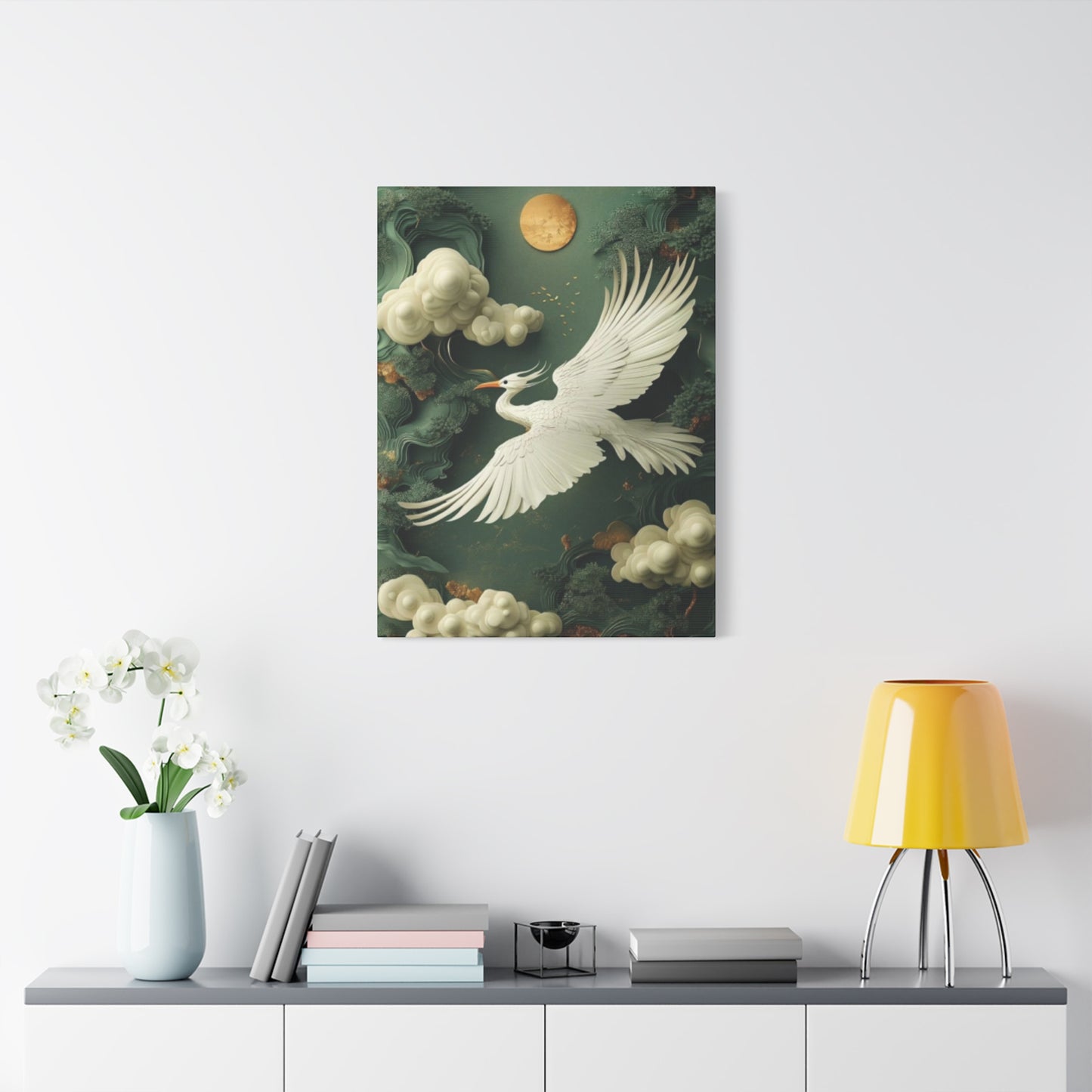 Herons & Moon Drawing Wall Art & Canvas Prints