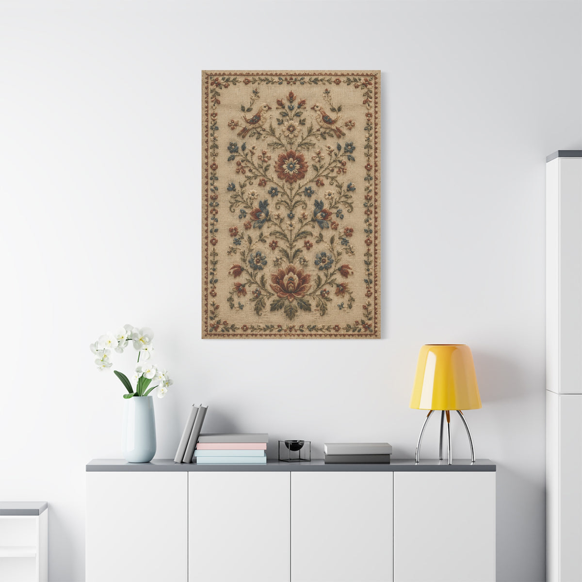 Antique Floral Embroidery Garden Panel Wall Art & Canvas Print