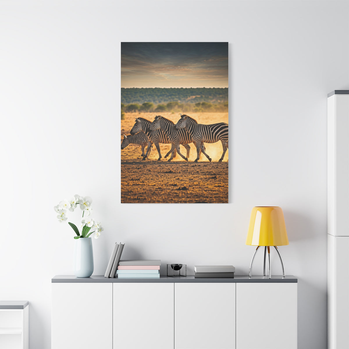 Zebra Duo Walking Across the Savannah Wall Art & Canvas Prints