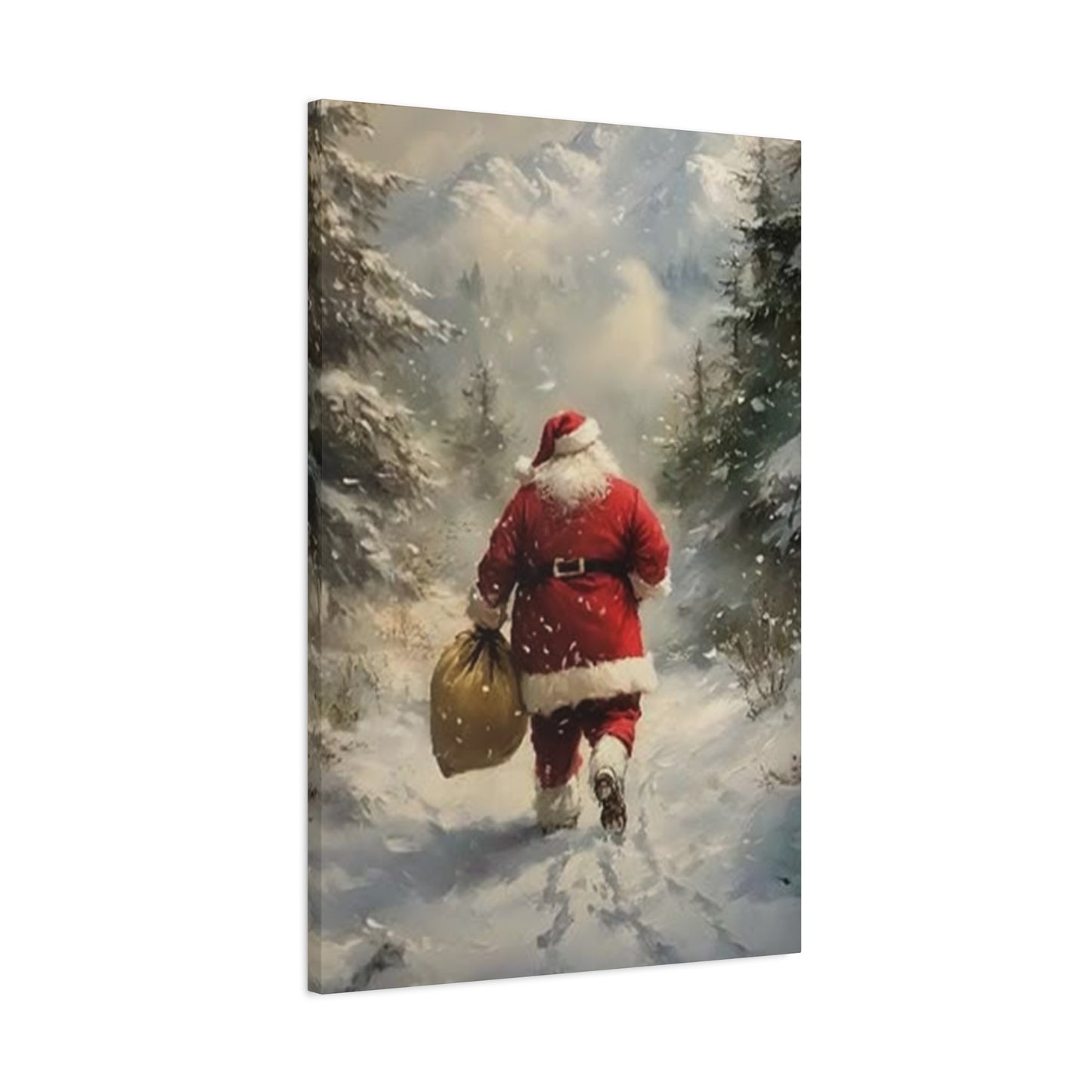 Santa Claus Running In Snow Wall Art & Canvas Prints