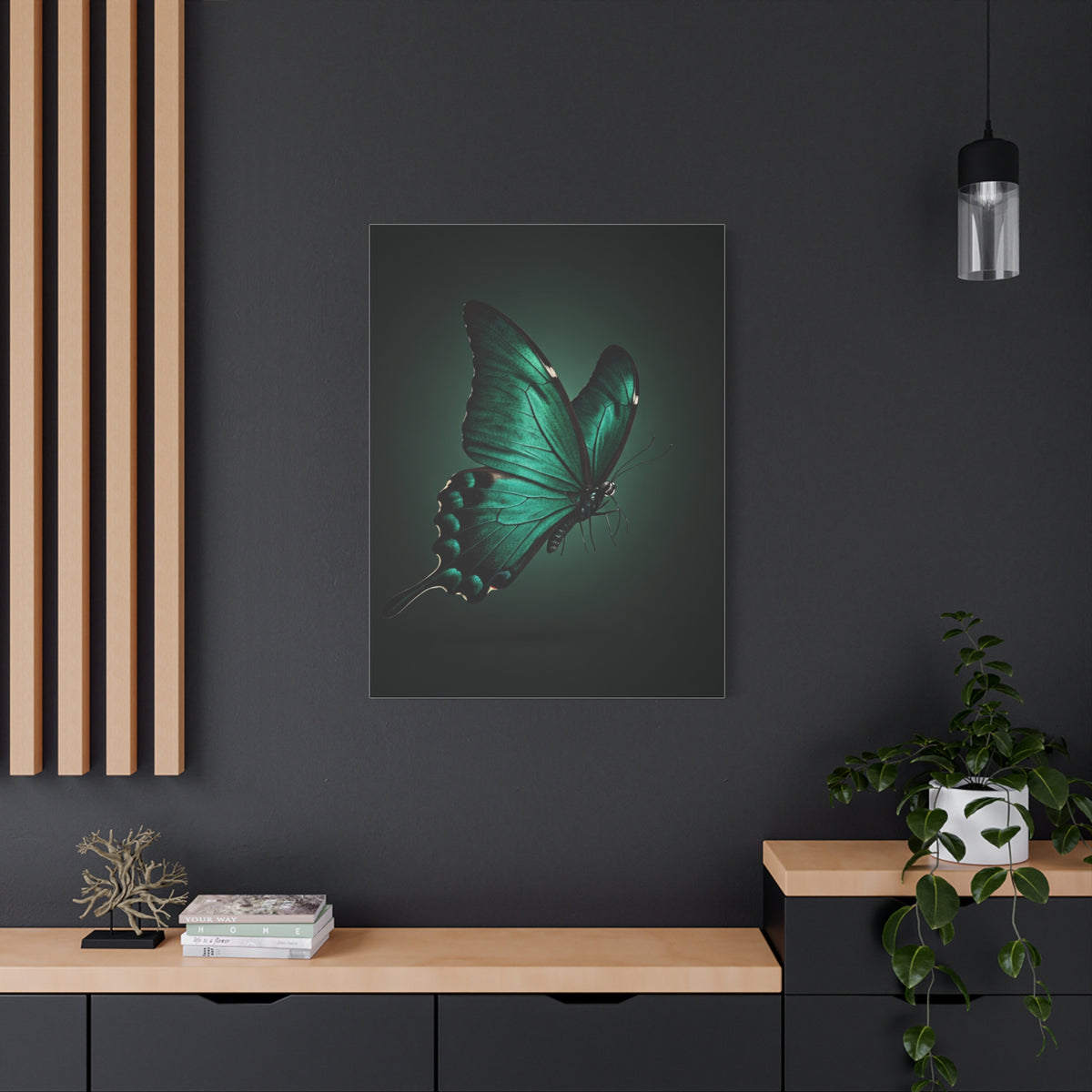 Emerald Swallowtail Butterfly in Shadow Light Wall Art & Canvas Prints