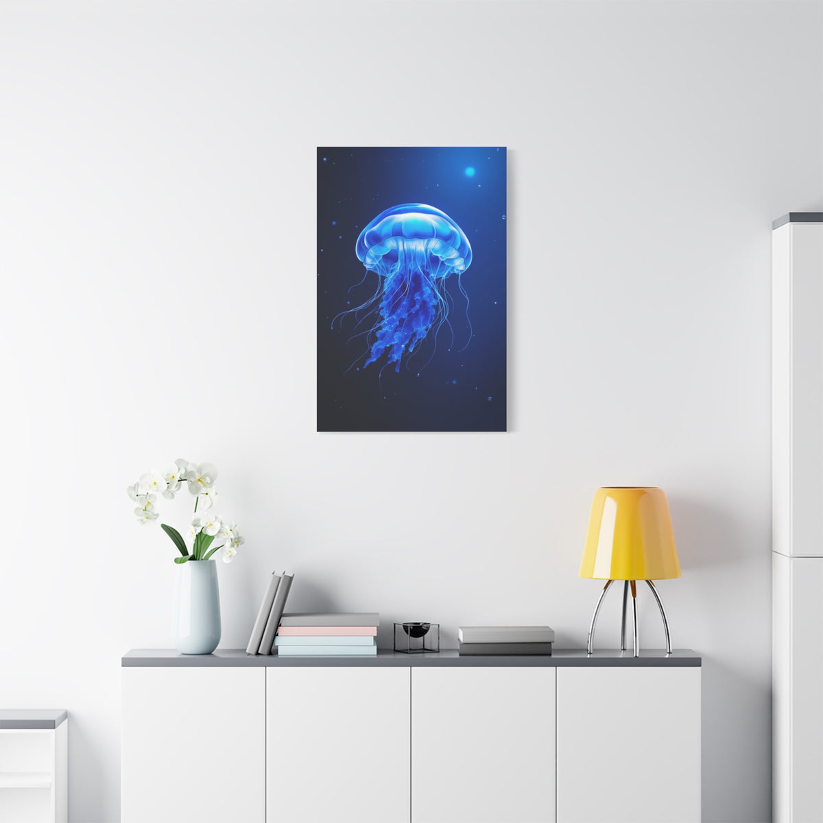 Glowing Jellyfish in Midnight Blue Waters Wall Art & Canvas Prints