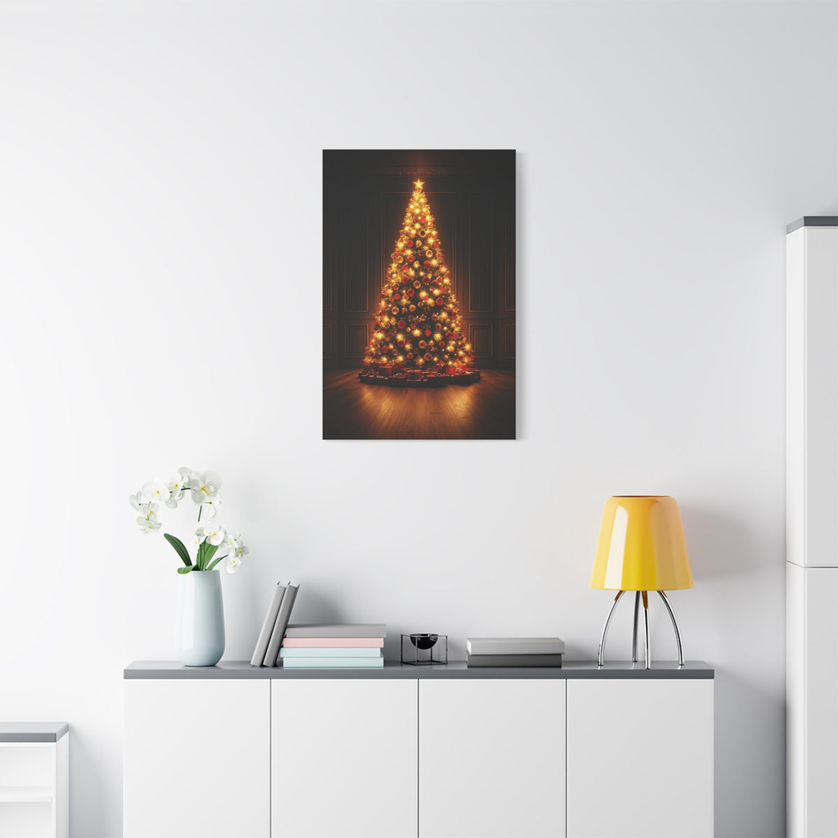 Golden Christmas Tree Glow Wall Art & Canvas Print