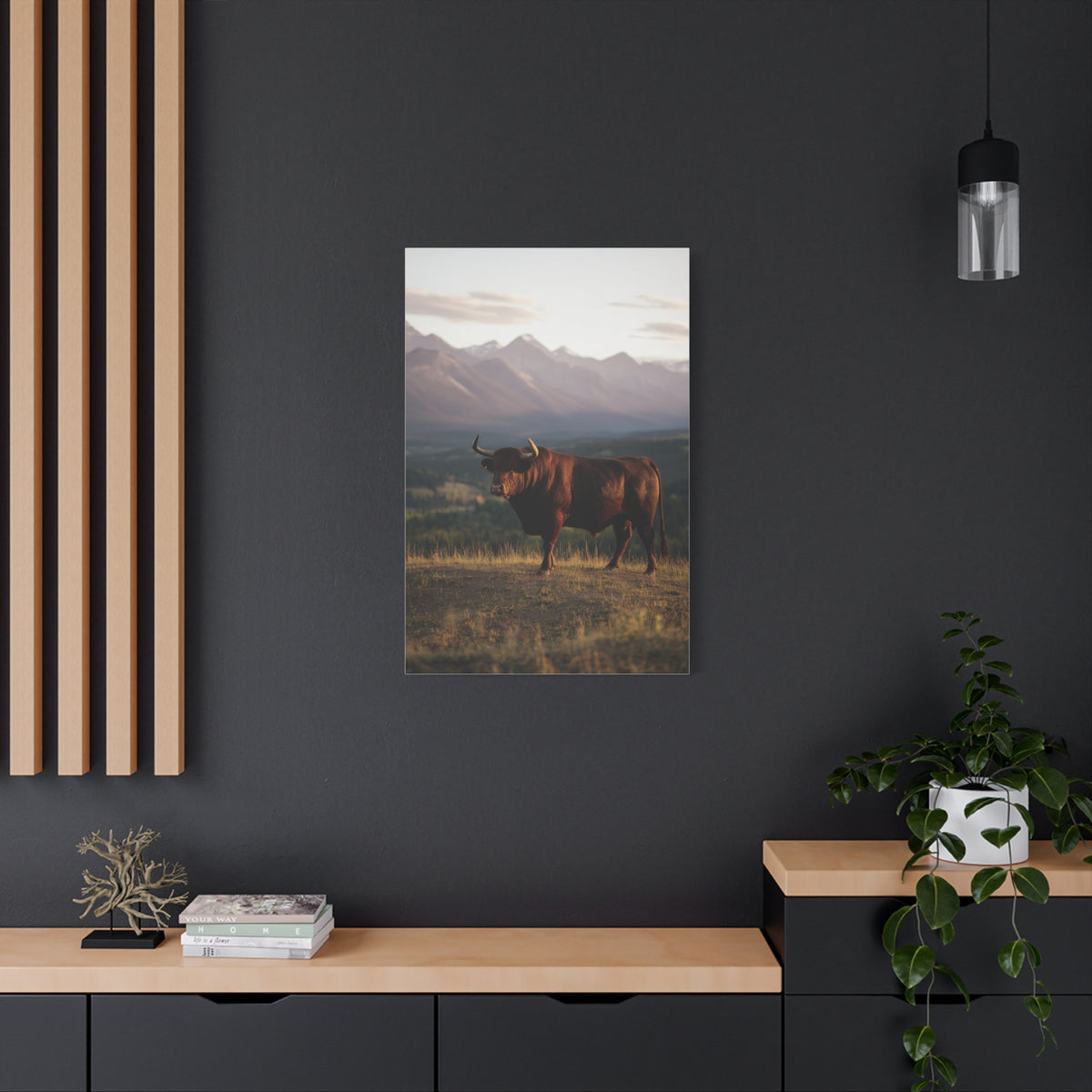 Mountain Ridge Bull Landscape Wall Art & Canvas Print