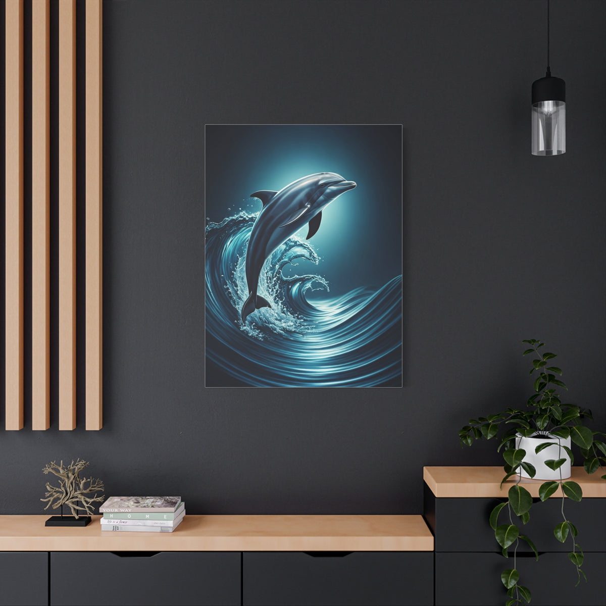 Dolphin Leaping Through Blue Ocean Waves Wall Art & Canvas Prints