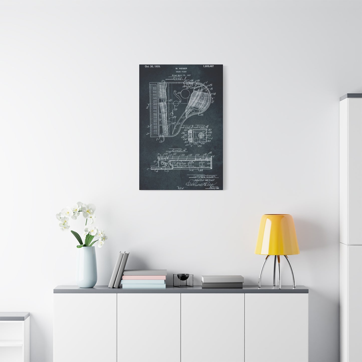 Piano Blueprint Wall Art & Canvas Prints