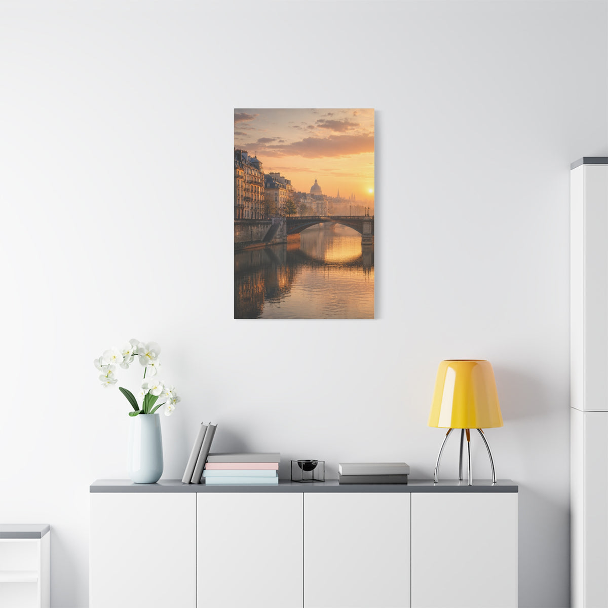 Paris Along the Seine Sunrise Wall Art & Canvas Print