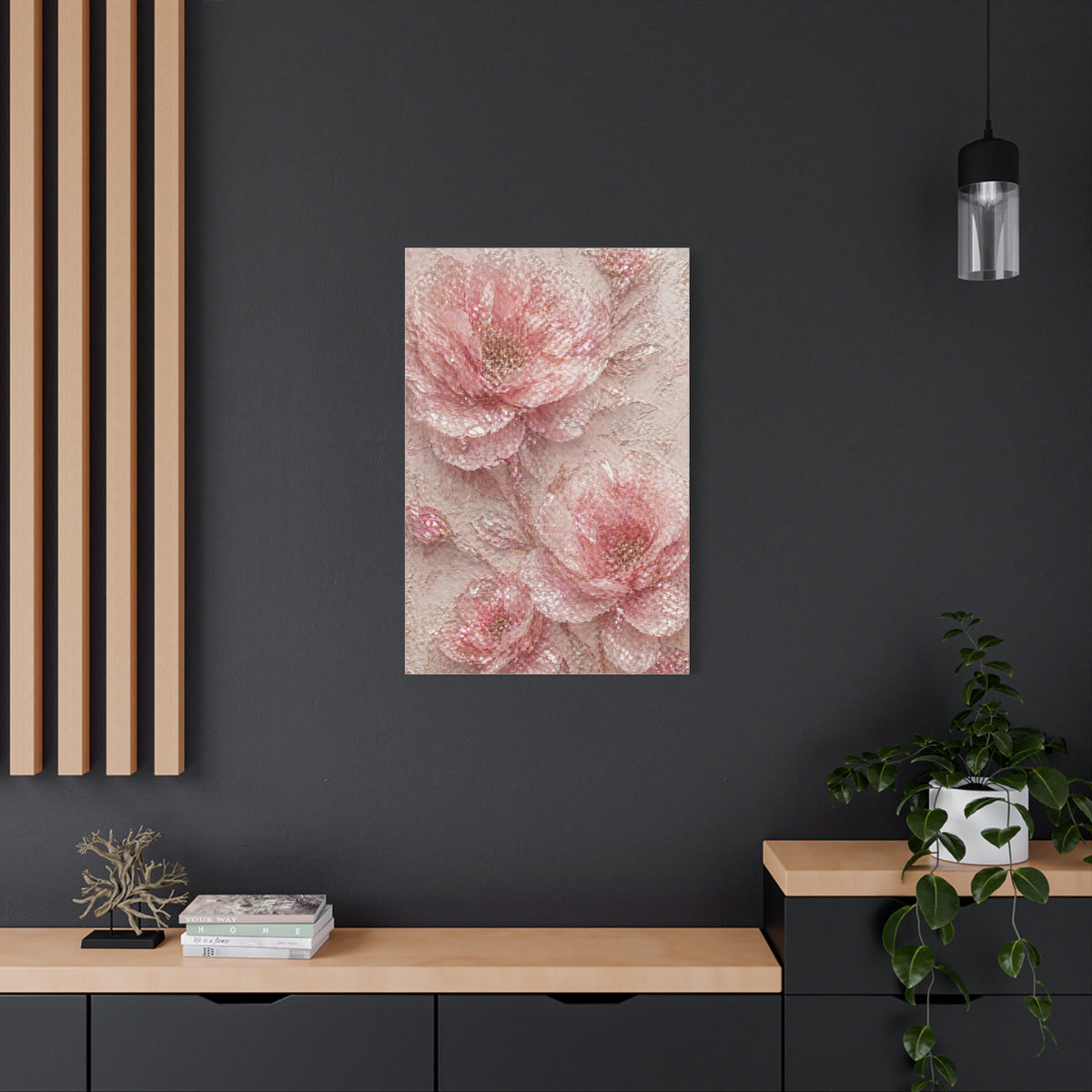 Crushed Glass Pink Floral Relief Wall Art & Canvas Print
