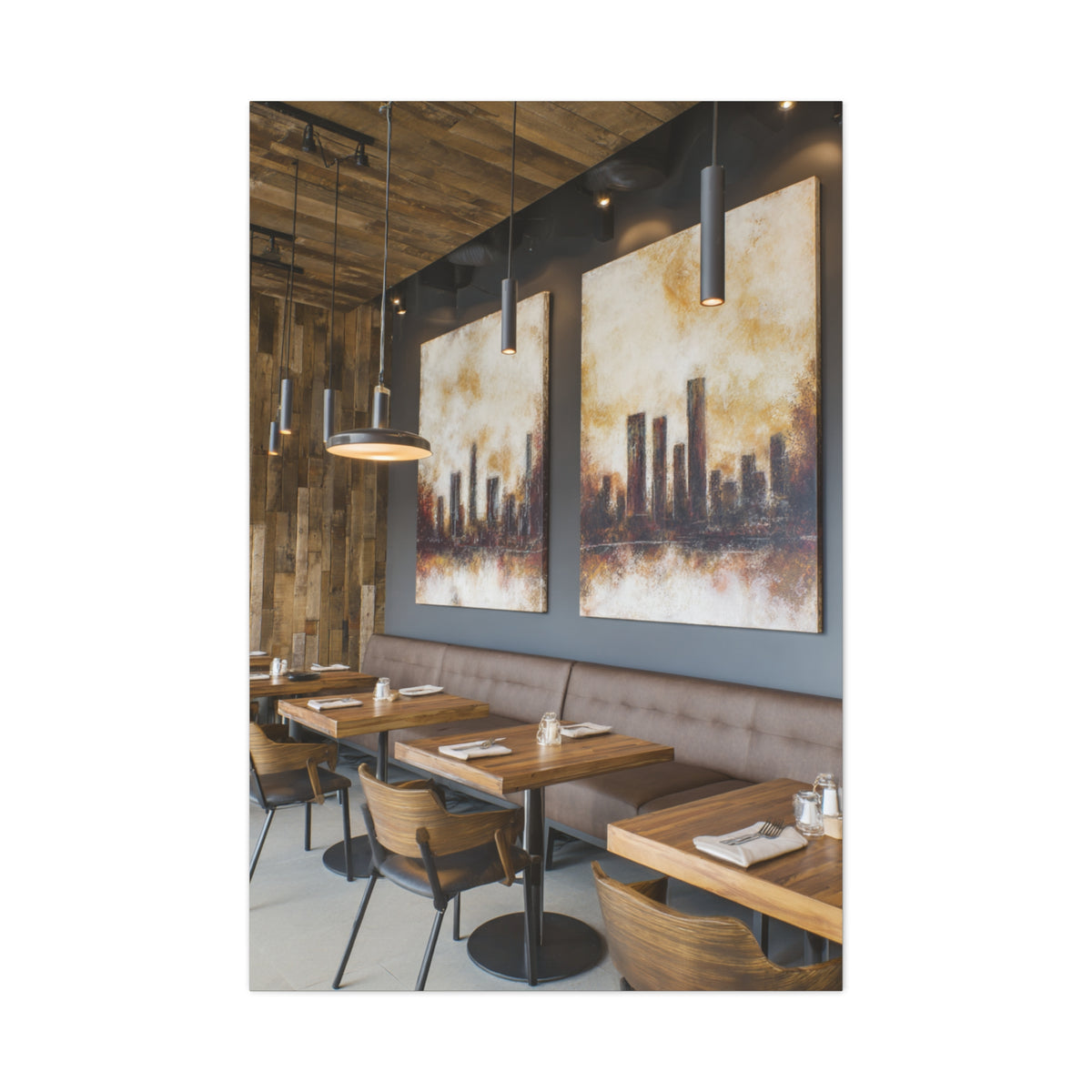 Elegant City Skyline Café Interior Wall Art & Canvas Print