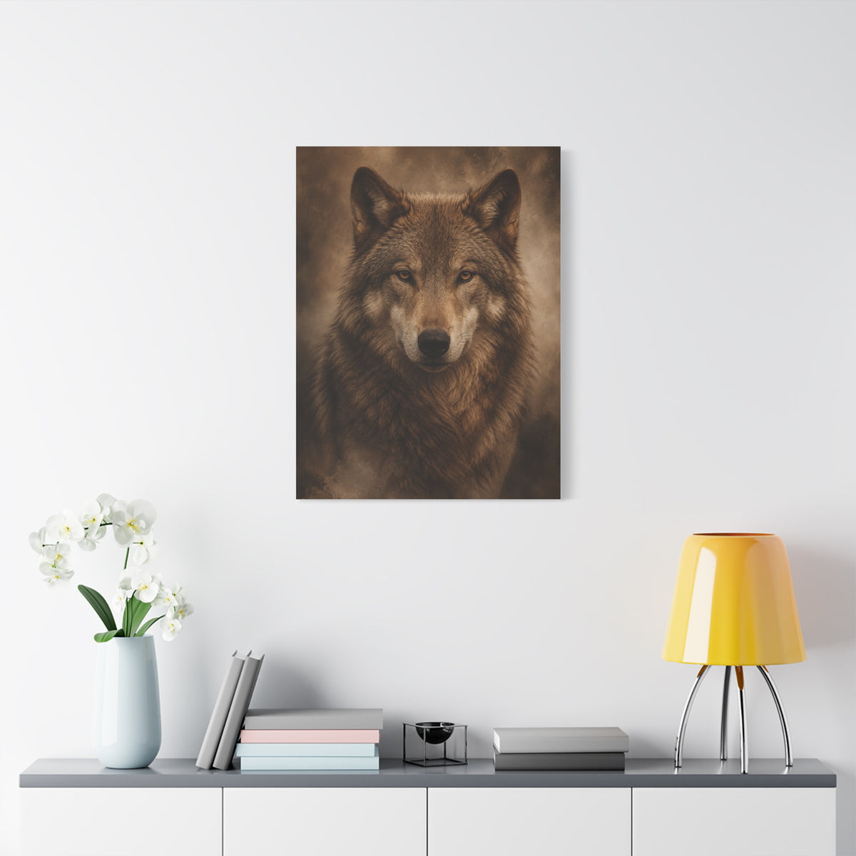 Warm-Toned Studio Wolf Portrait Wall Art & Canvas Print