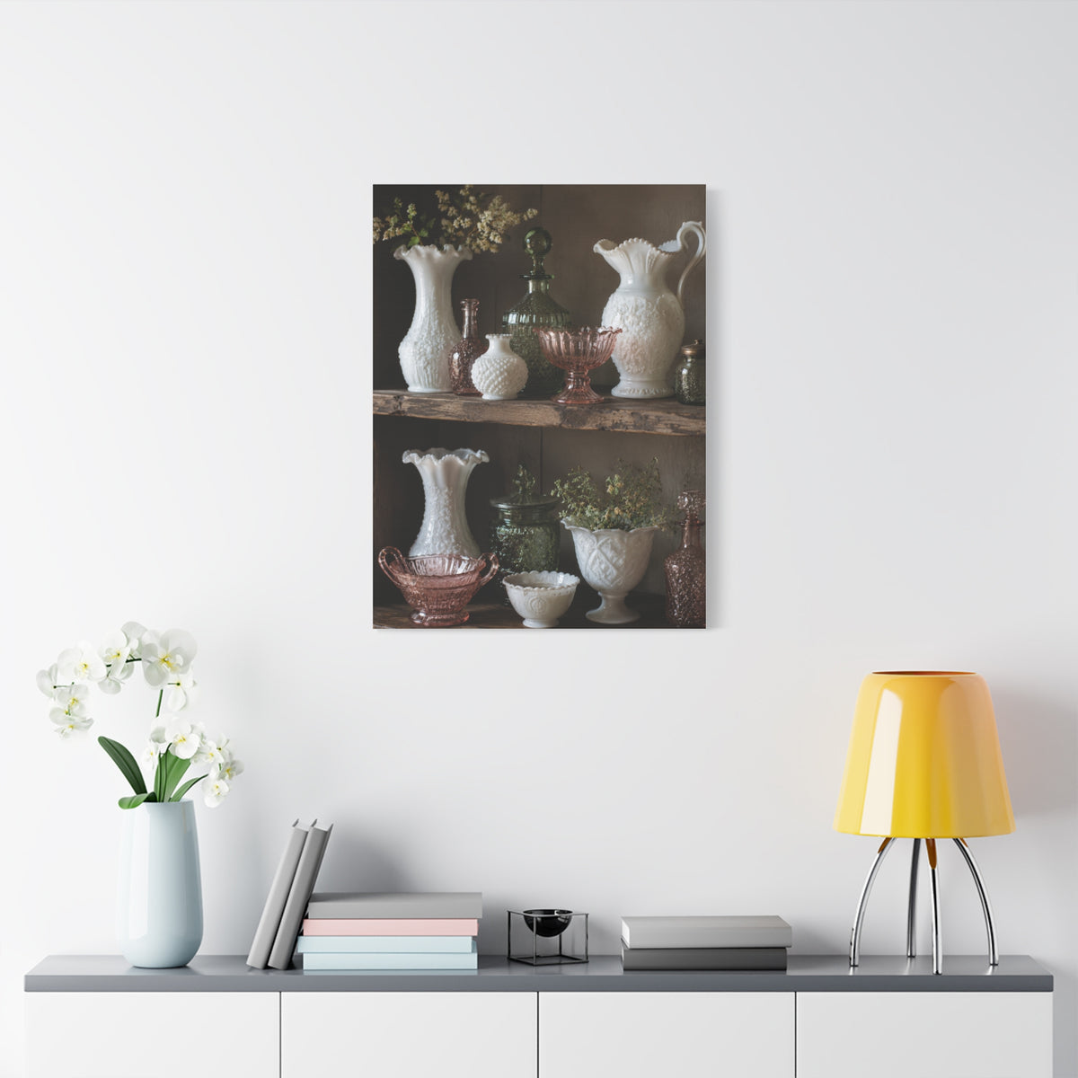 Antique Glassware Still Life Shelf Display Wall Art & Canvas Print