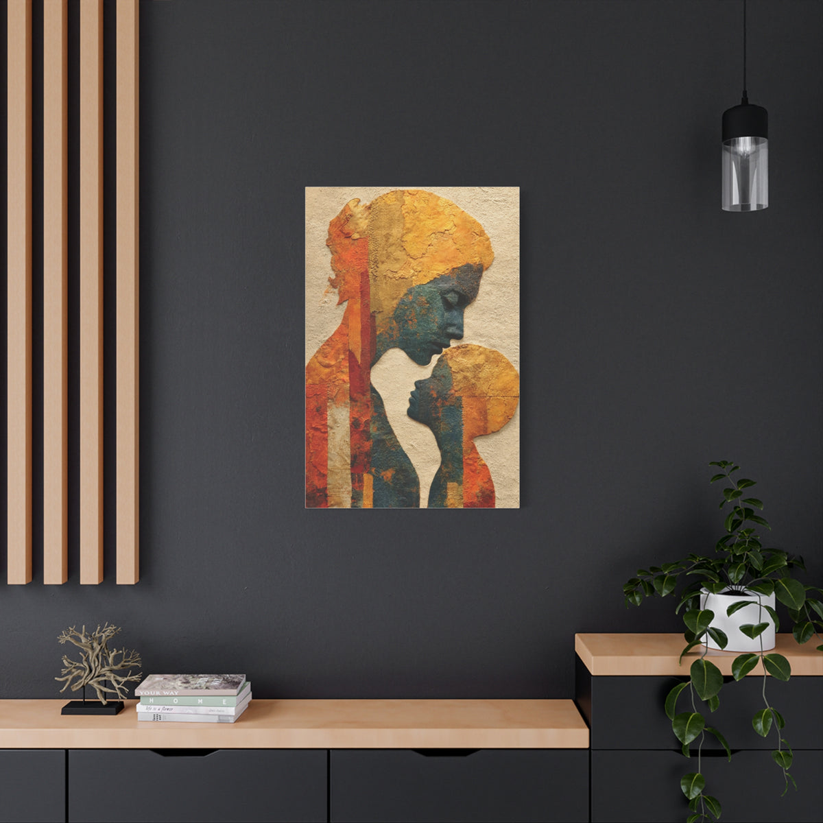Mother and Child Textured Silhouette Wall Art & Canvas Print
