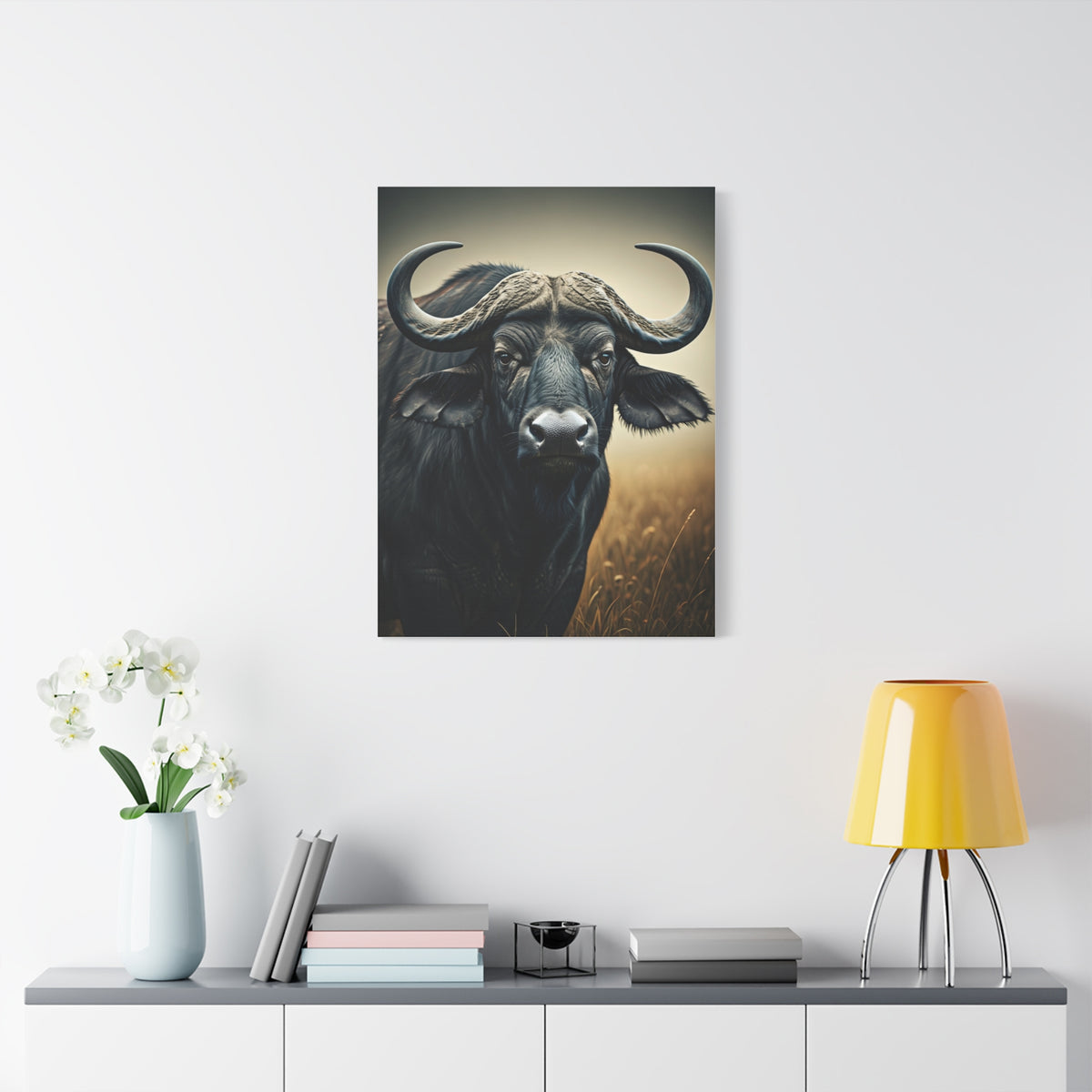 Cinematic Water Buffalo with Soft Golden Prairie Light Wall Art & Canvas Print