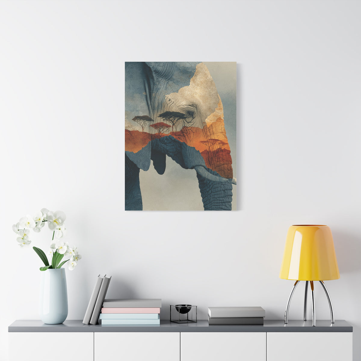 African Landscape Double Exposure Elephant Wall Art & Canvas Print