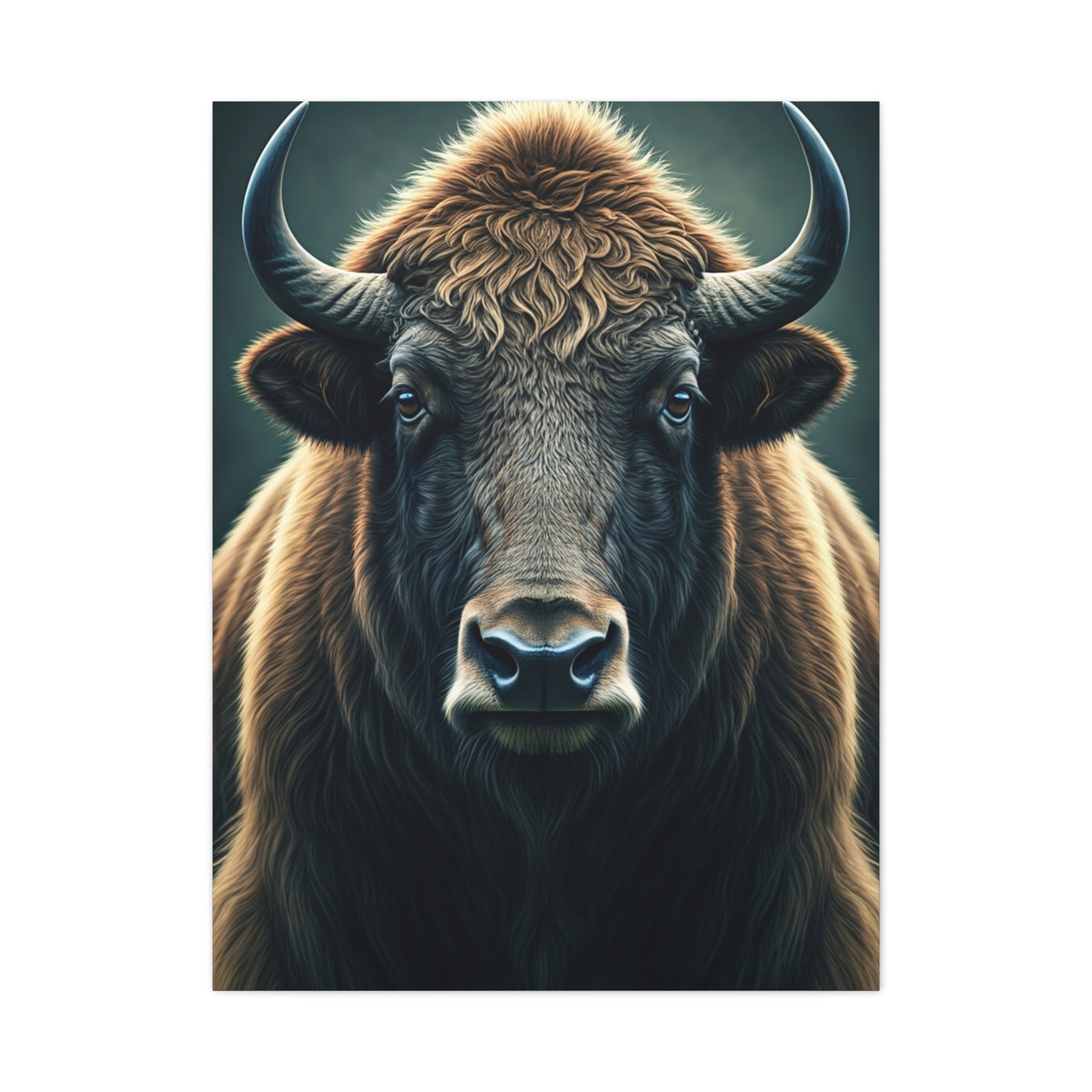 American Bison Frontal Portrait with Dramatic Overcast Lighting Wall Art & Canvas Print