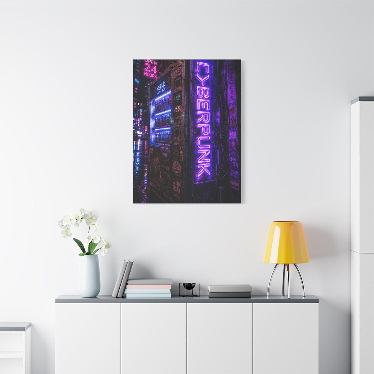 Cyberpunk Neon Vending Machine Street Wall Art & Canvas Print