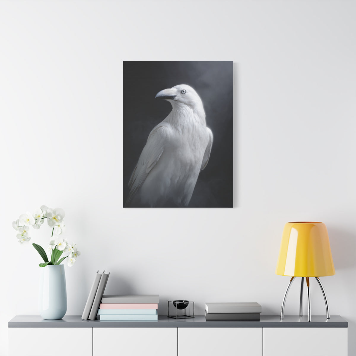 Elegant White Raven Portrait Wall Art & Canvas Print