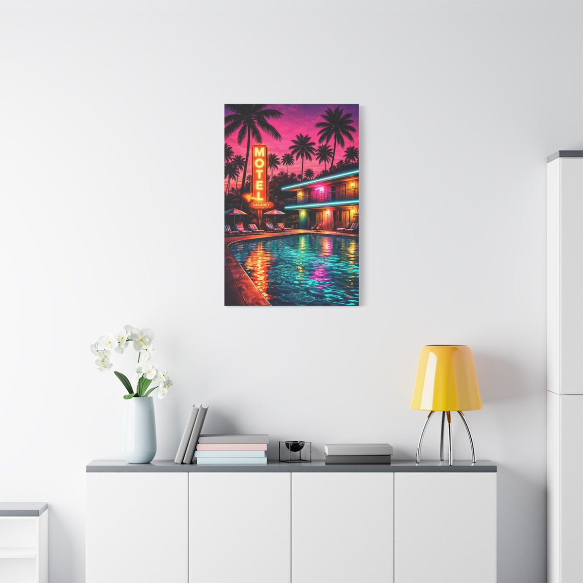 Surreal Pop-Art Motel Night Scene Wall Art & Canvas Print