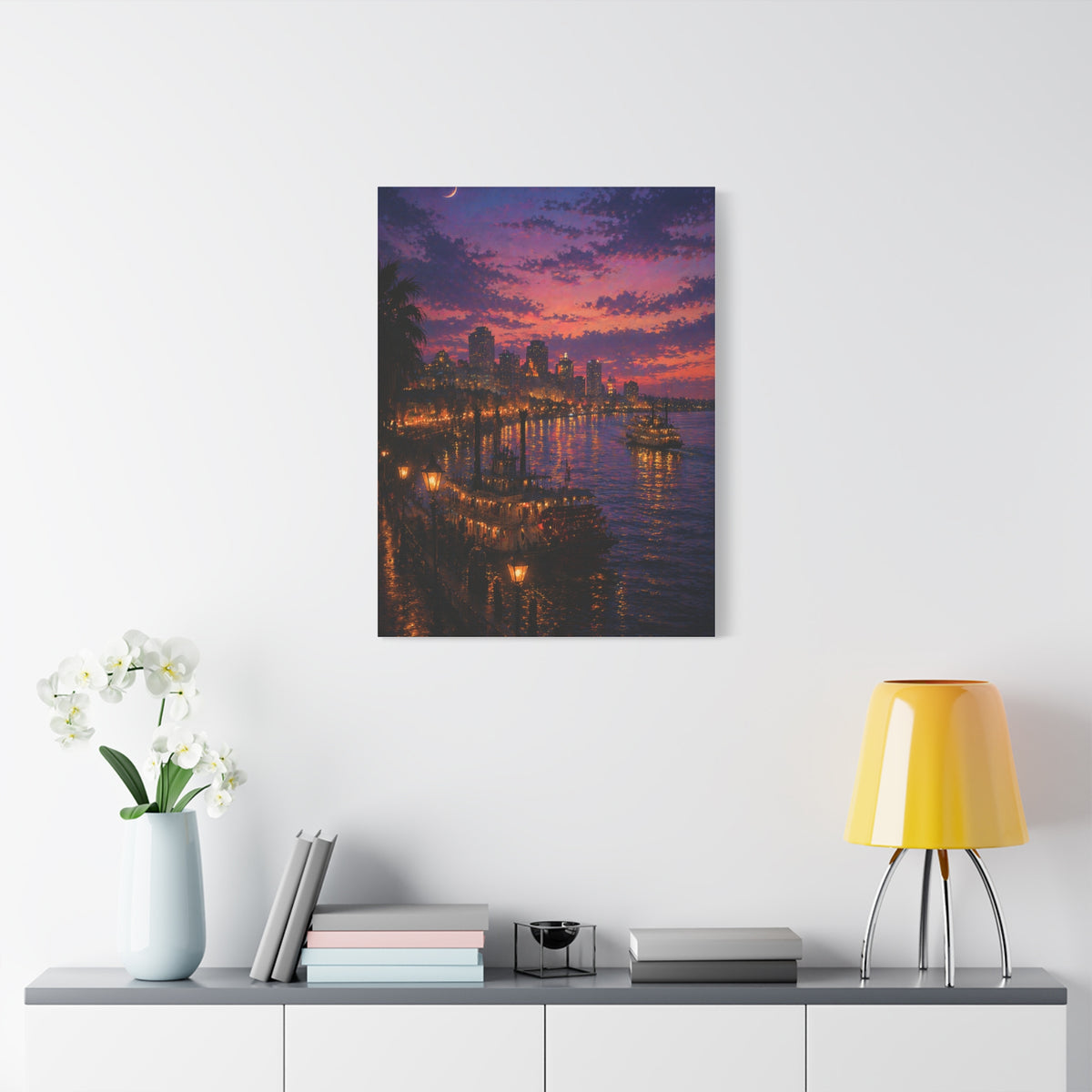 Mississippi River Twilight Cityscape Wall Art & Canvas Print