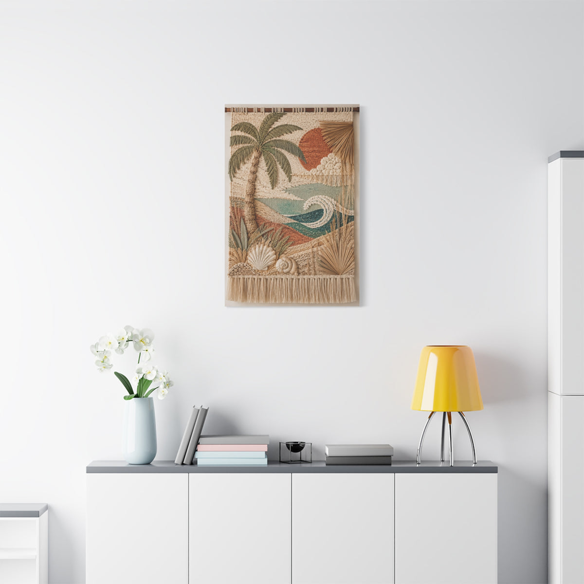 Bohemian Coastal Woven Tapestry Tropical Wall Art & Canvas Print