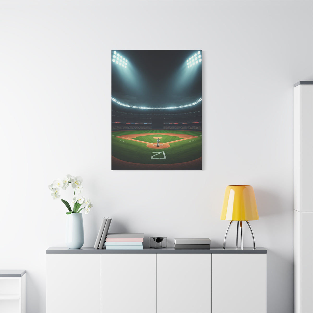 Night Baseball Stadium Lights Wide Scene Wall Art & Canvas Prints