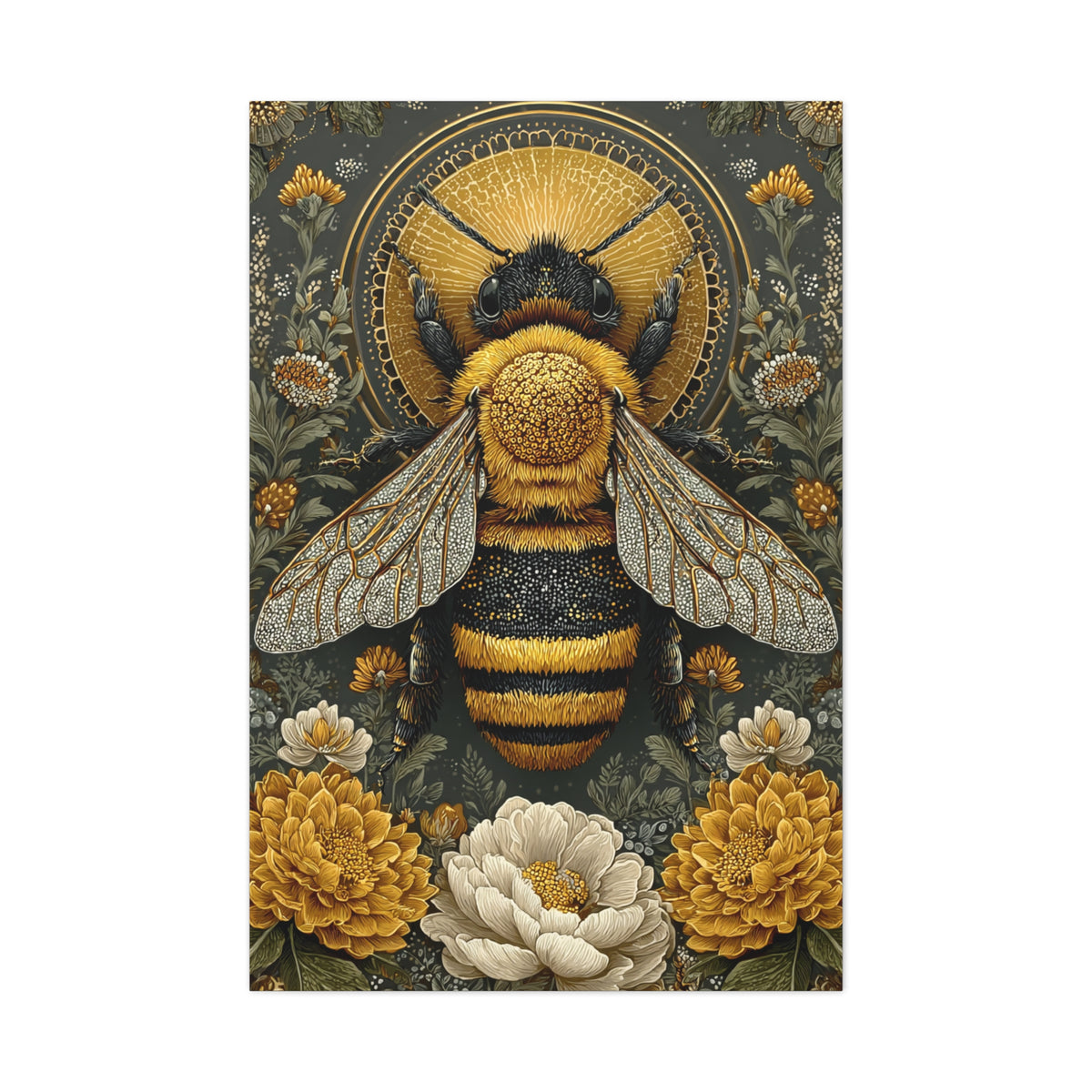 Honey Bee Botanical Folk Mandala Wall Art & Canvas Print