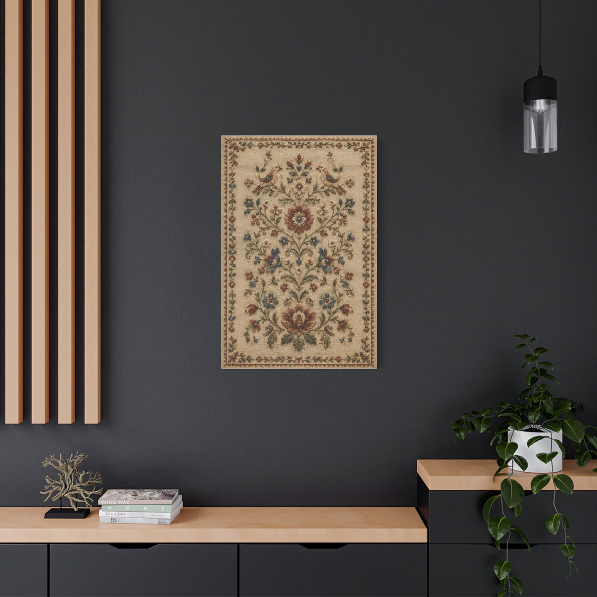 Antique Floral Embroidery Garden Panel Wall Art & Canvas Print