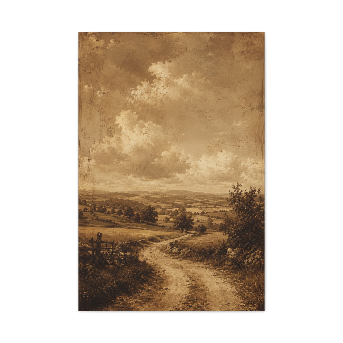 Sepia Countryside Path Panorama Wall Art & Canvas Print