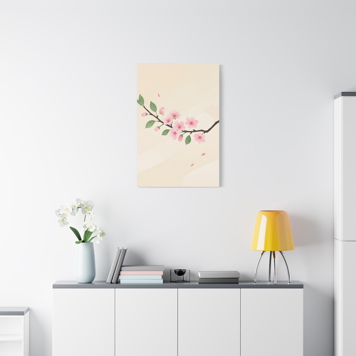 Minimal Sakura Branch Botanical Illustration Wall Art & Canvas Prints