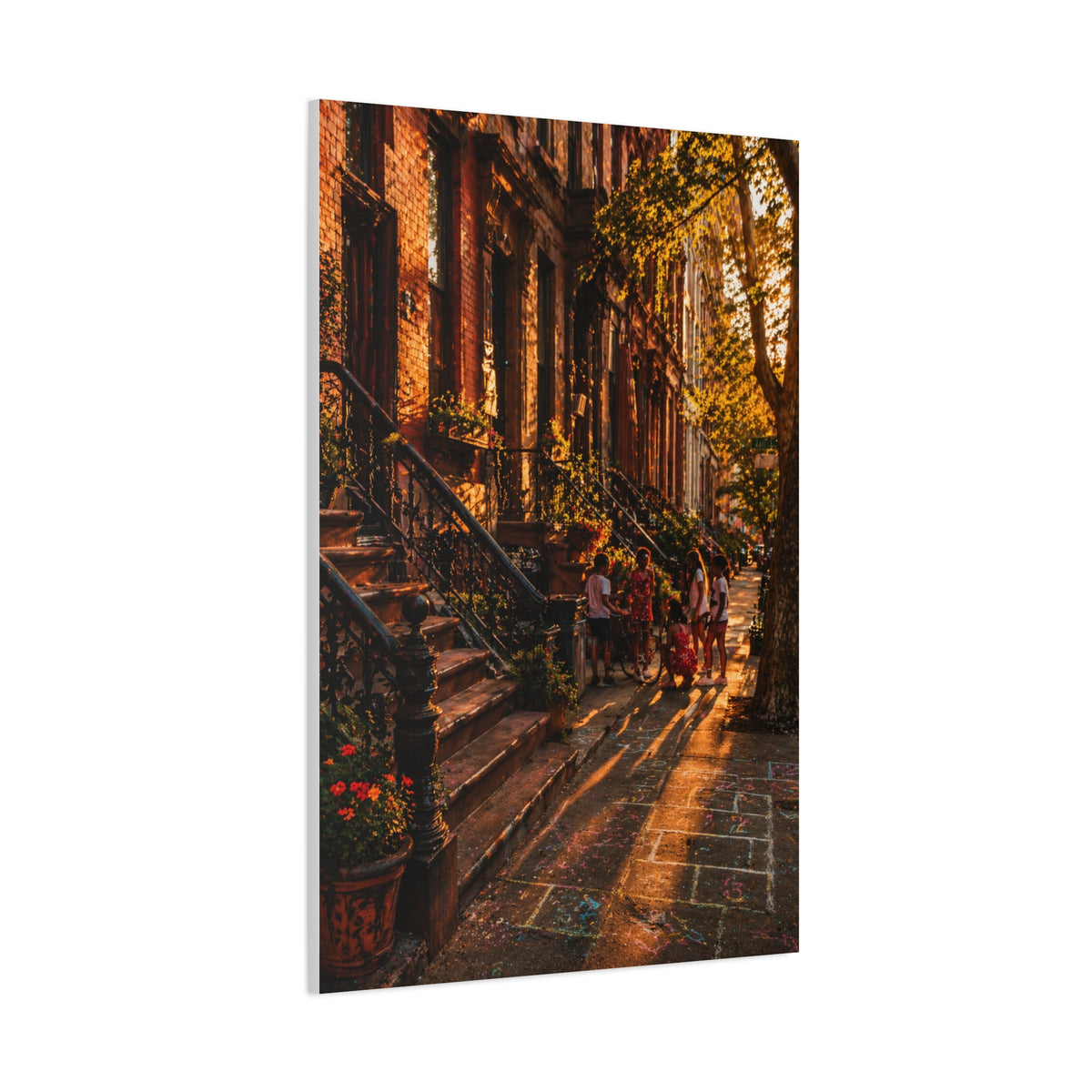 Harlem Brownstone Golden Hour Scene Wall Art & Canvas Print