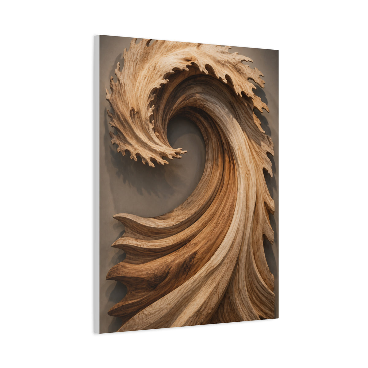 Hand-Carved Wooden Crest Wave Sculpture Wall Art & Canvas Print