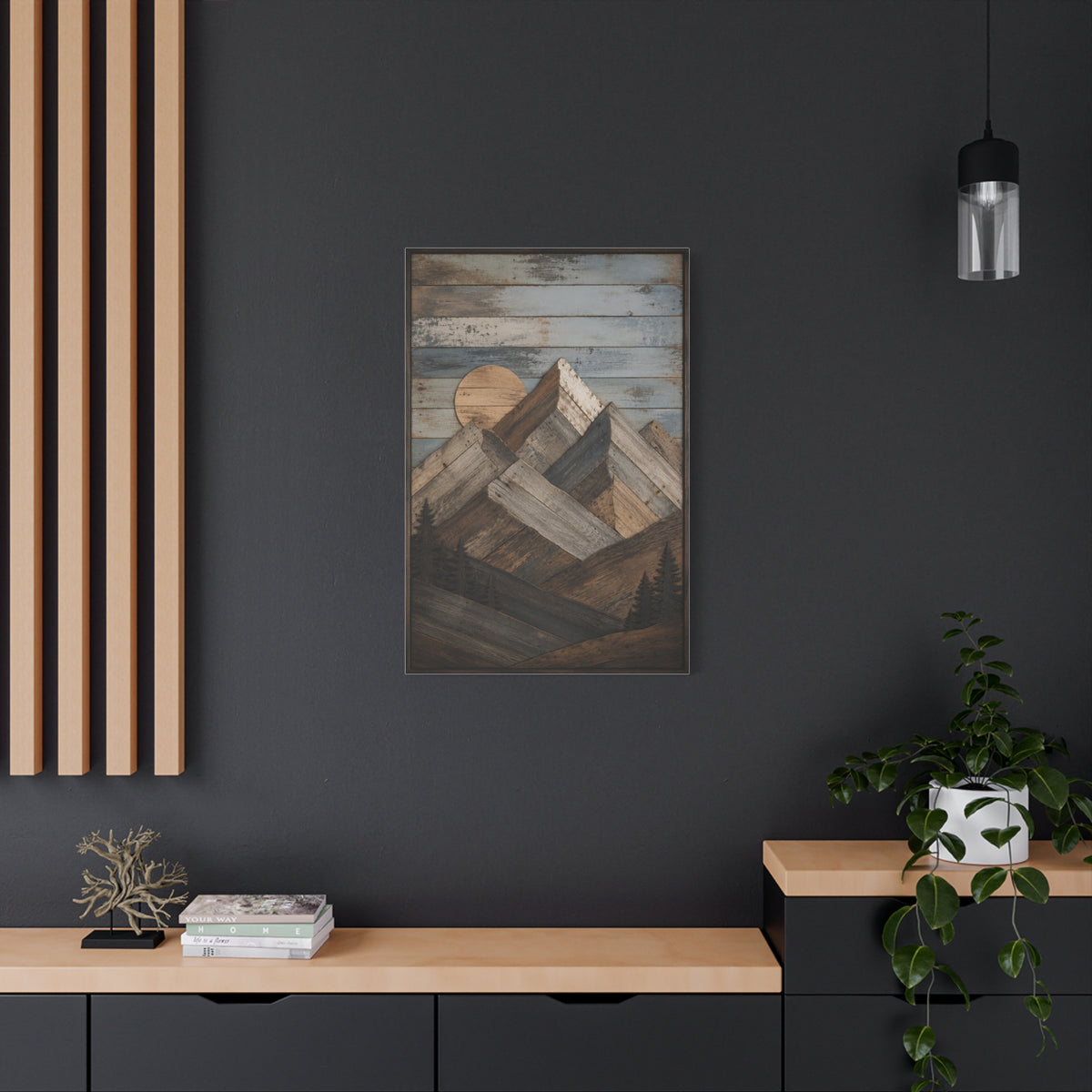 Reclaimed Wood Mountain Landscape Wall Art & Canvas Print